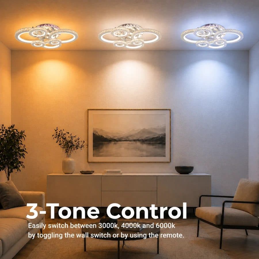 Lustra LED Flippy Rotonda RGB 144W, 6 Cercuri, Telecomanda, Crom Lucios — imagine 4