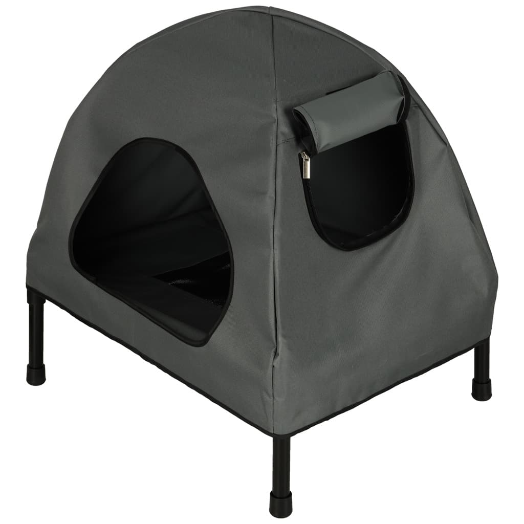 Pat tip cusca pentru caini si pisici, cadru metalic negru si panza gri, 60 x 54 x 44 cm — imagine 4