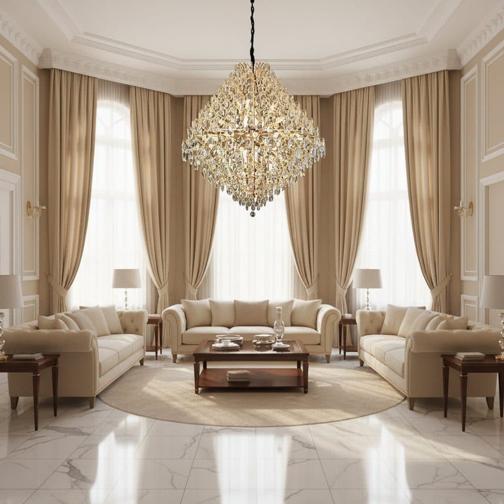 Candelabru Flippy Cristal KONIG Grande 32xE14 D120 cm Auriu Inaltime Reglabila Metal si Cristal — imagine 6