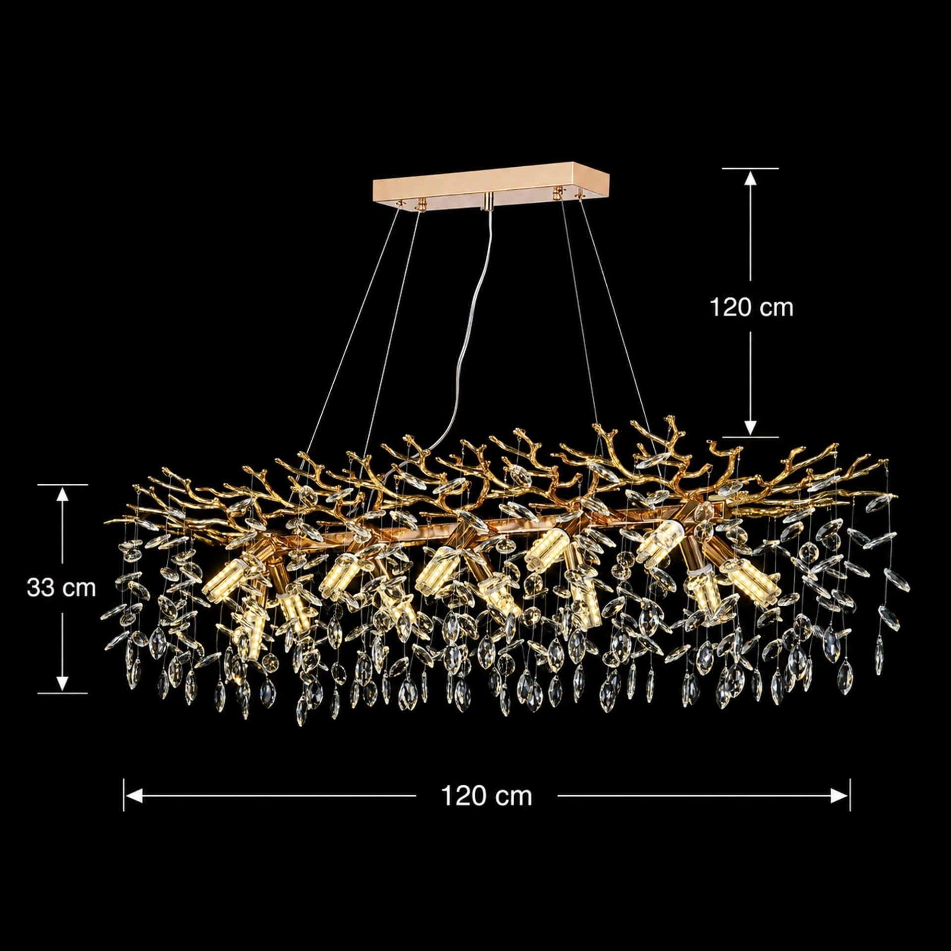 Candelabru Flippy Cristal LEAF Supremo, 120x40cm, 12xE14, Auriu, Metal si Cristal — imagine 4