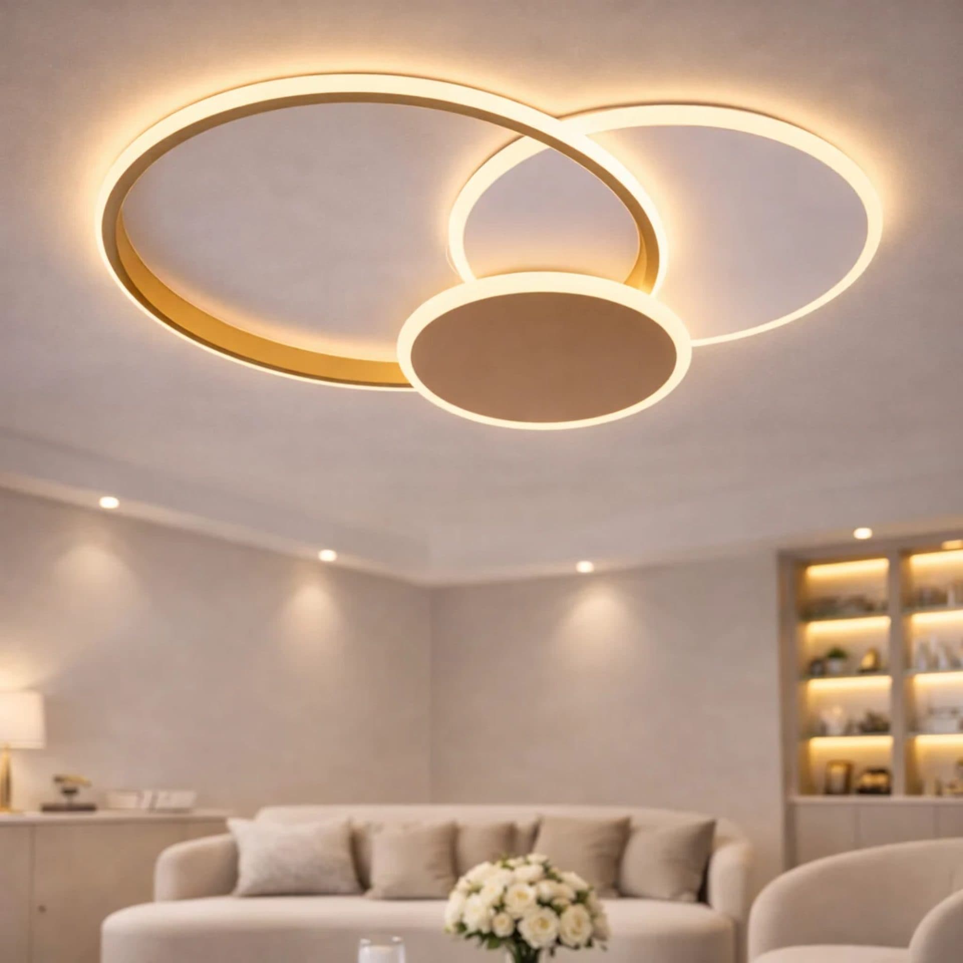 Lustra LED Flippy 46W 3 cercuri dimabila Auriu Alb — imagine 1