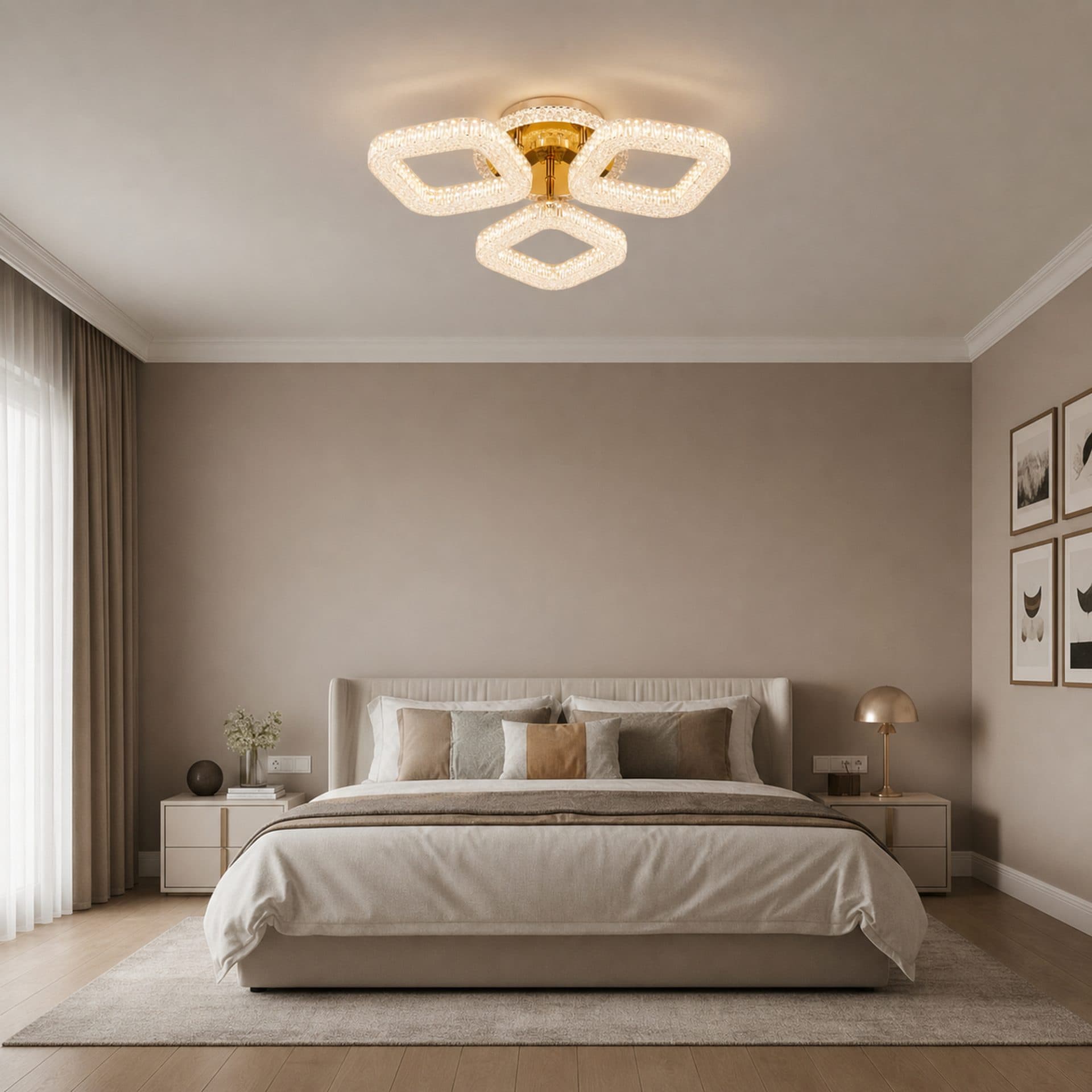 Lustra LED Flippy RENATO Nobile 39W Auriu cu telecomanda si cristal — imagine 7
