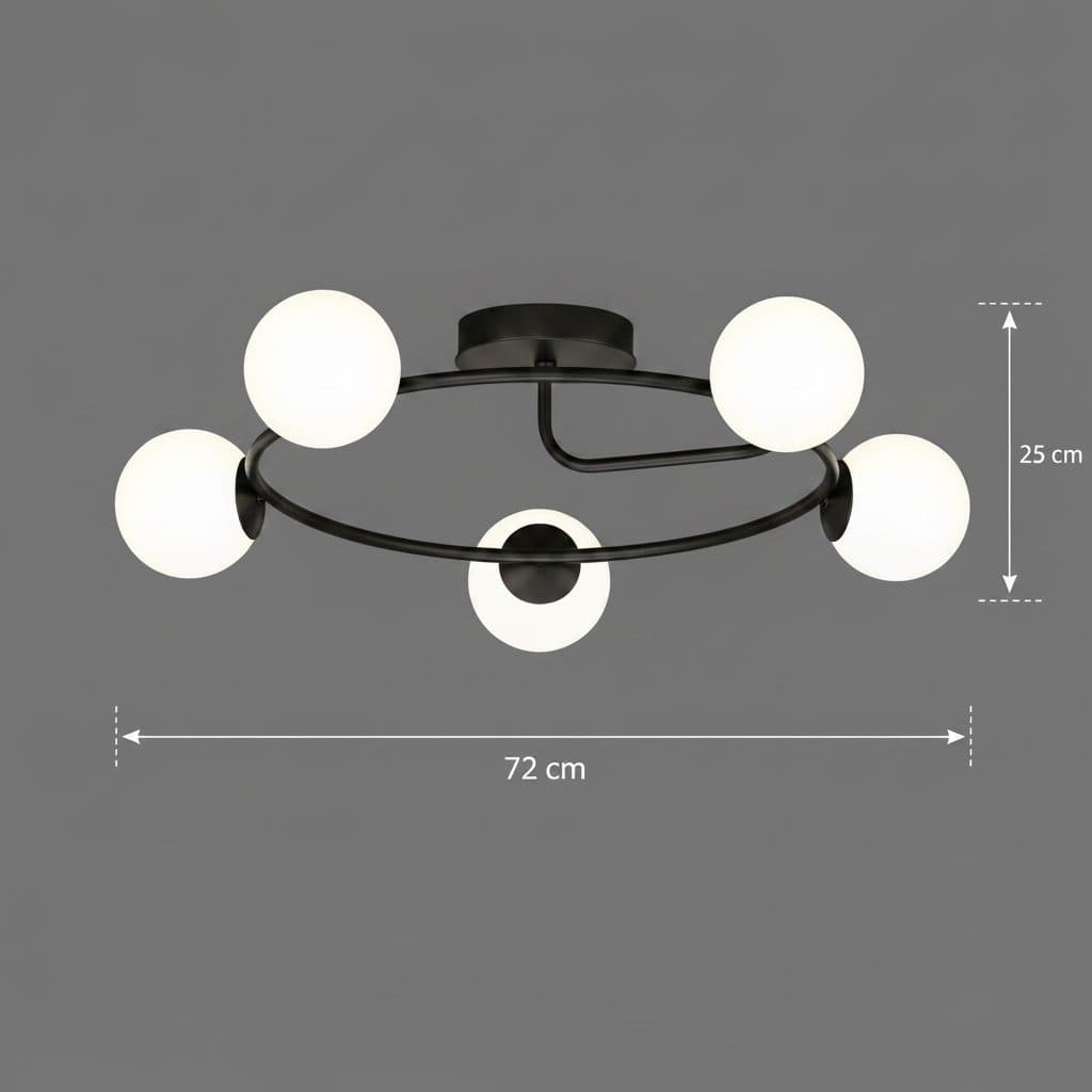 Lustra Flippy LED si cristal ORBIT, 72cm, 5xE27, Globuri, Negru — imagine 8