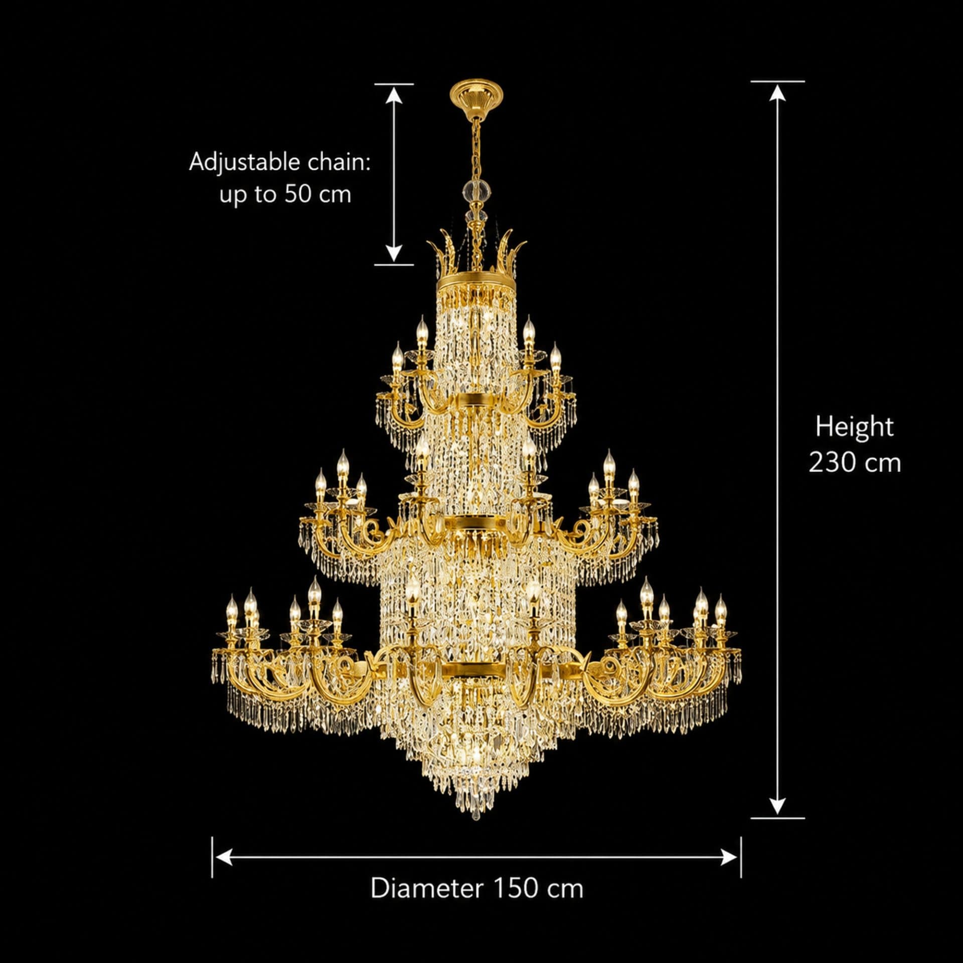 Candelabru Flippy Cristal 54xE14 Auriu Lucios Inaltime 230cm — imagine 4