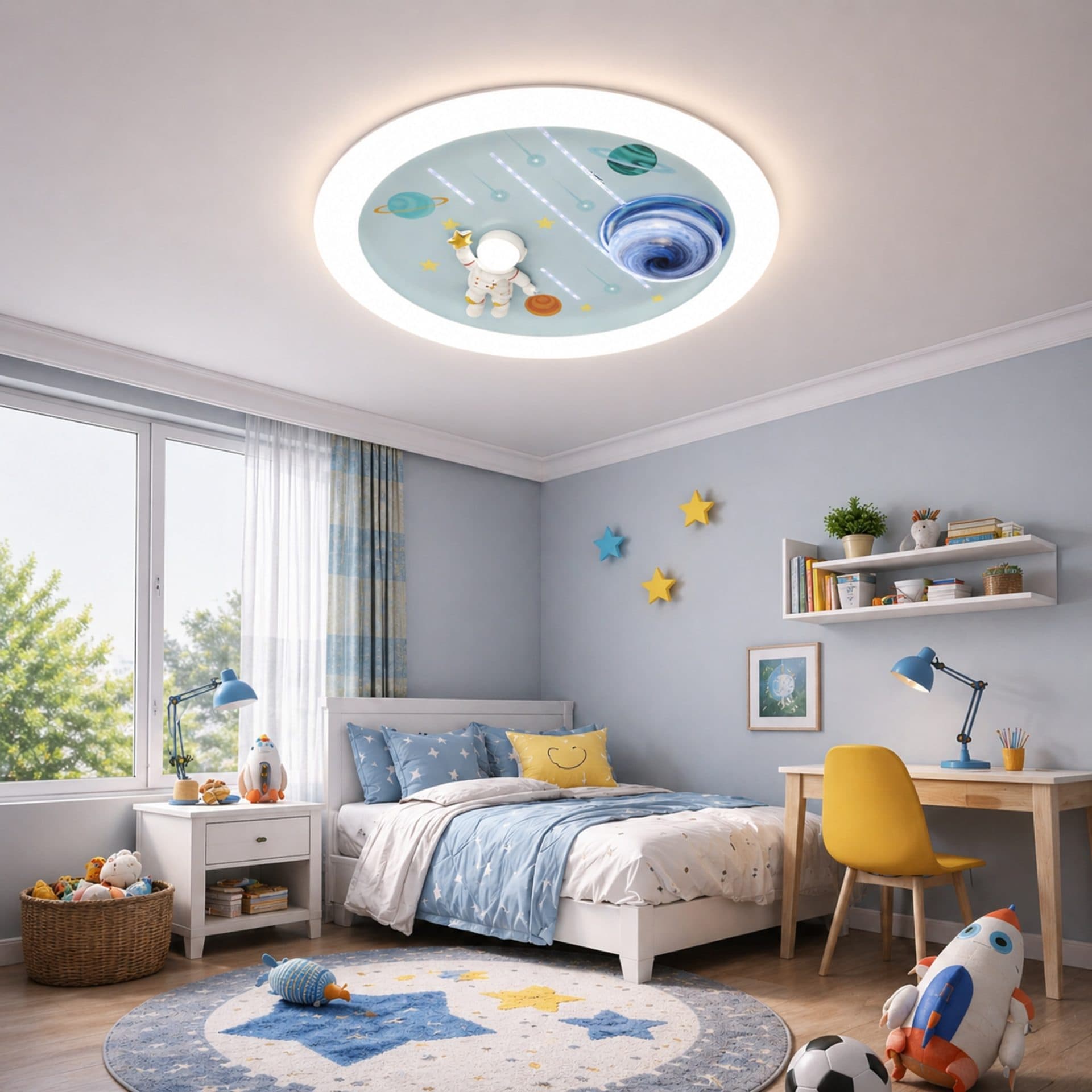 Lustra LED Flippy Constellation 64W, telecomanda, diametru 50cm, lumina Rece/Calda/Neutra, Alb Albastru — imagine 2