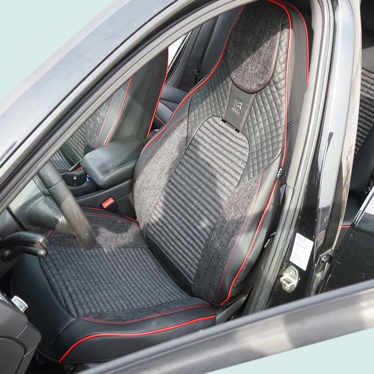 Set huse scaune auto BLAZE Torque, piele ecologica, negru/rosu — imagine 3