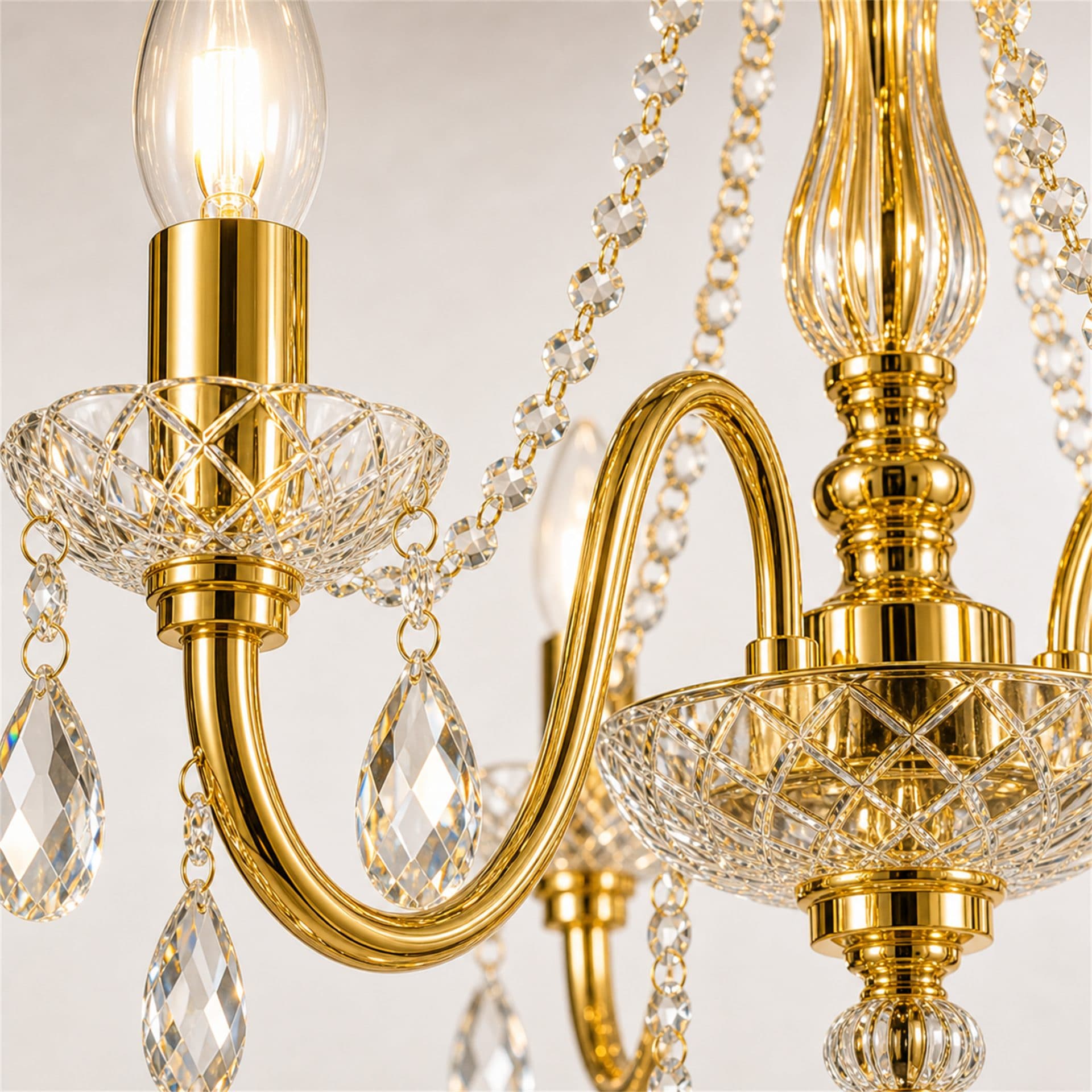 Candelabru cristal Flippy VECTORIA Petito, 3xE14, 28cm, auriu — imagine 4