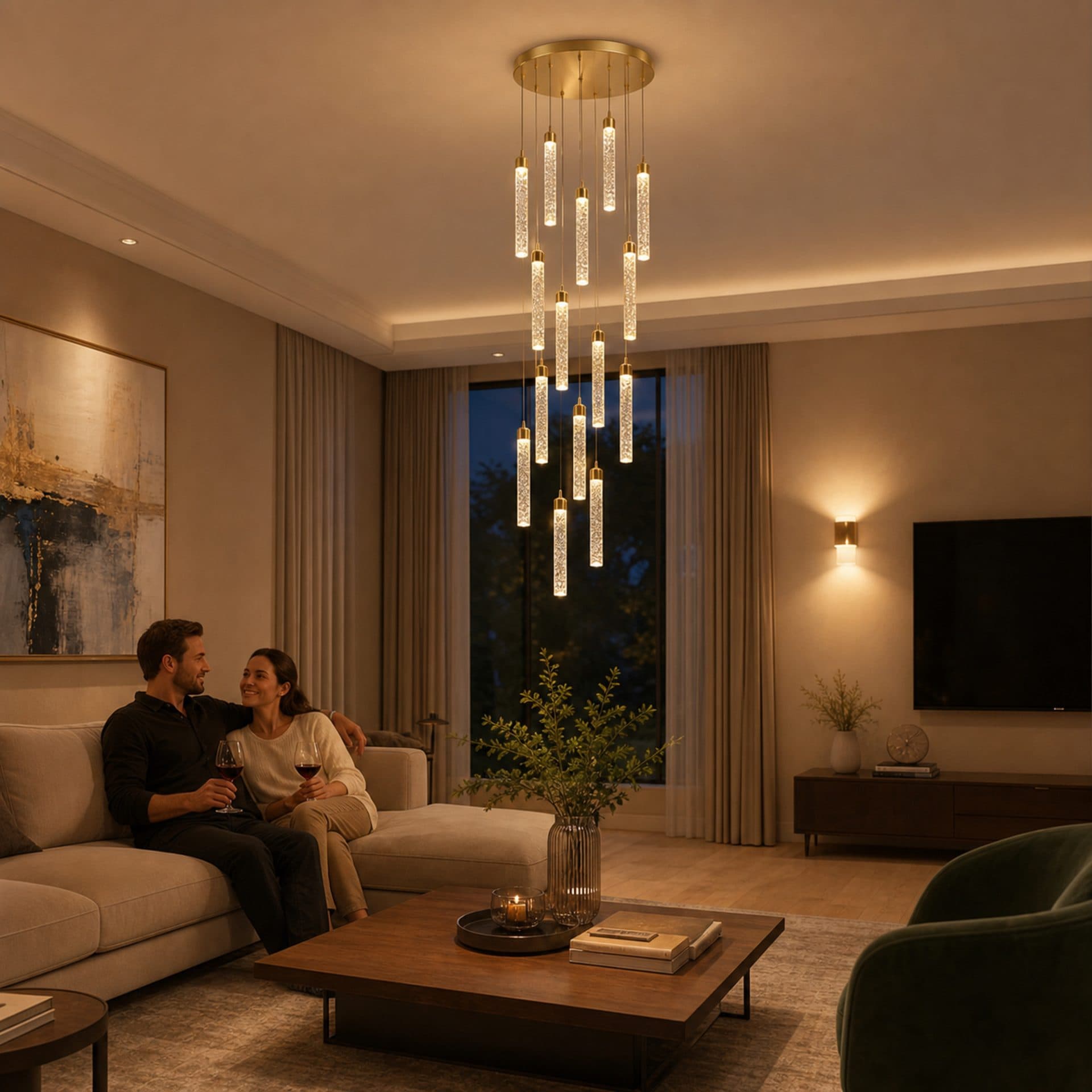 Candelabru Flippy Cristal LED cu Telecomanda, Suspendat, 36W, Diametru 40cm — imagine 11