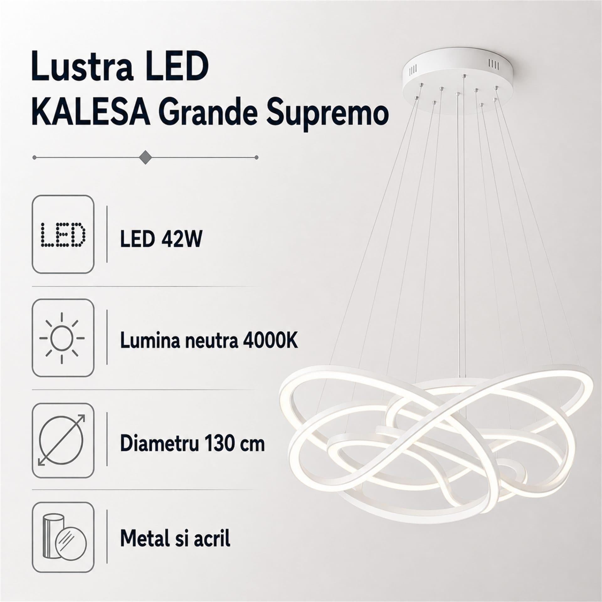 Lustra LED Flippy KALESA Grande Supremo Ø130cm Lumina Neutra 4000K 42W Alb Metal si Acril — imagine 9