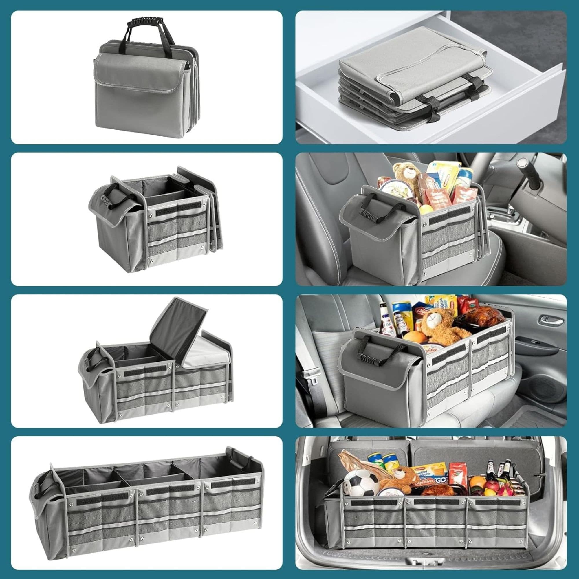 Organizator portbagaj Flippy pliabil cu geanta termoizolanta, gri — imagine 4