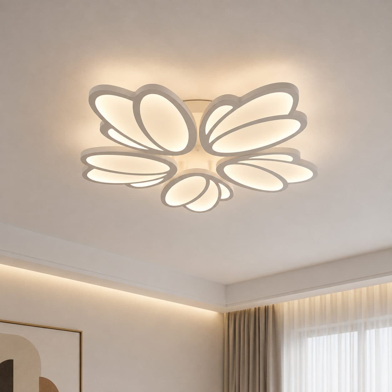 Lustra LED TULIP Flippy 81W cu telecomanda, 5 petale, alb — imagine 5
