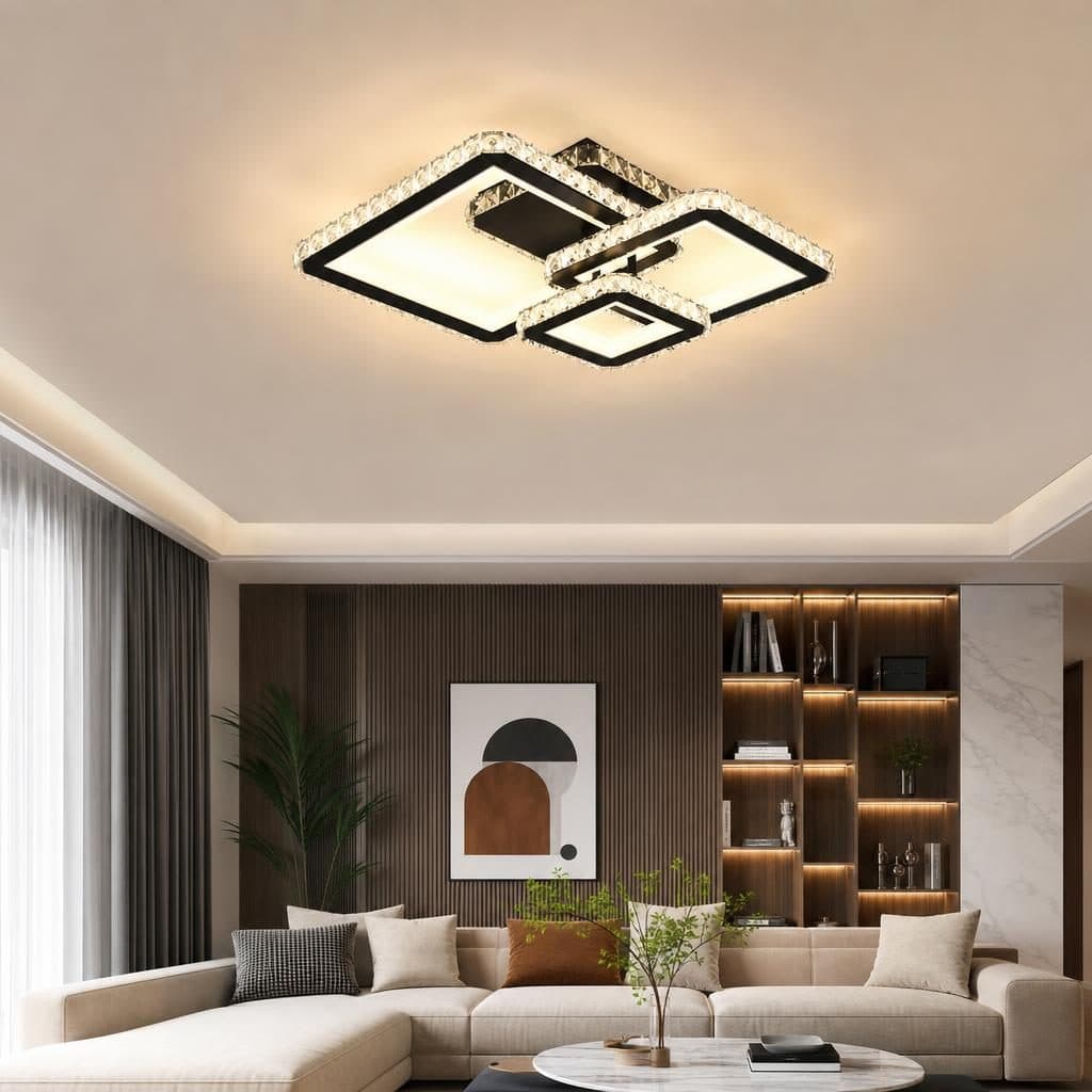 Lustra LED Flippy RGB 166W, 3 Patrate, Telecomanda, Negru — imagine 2