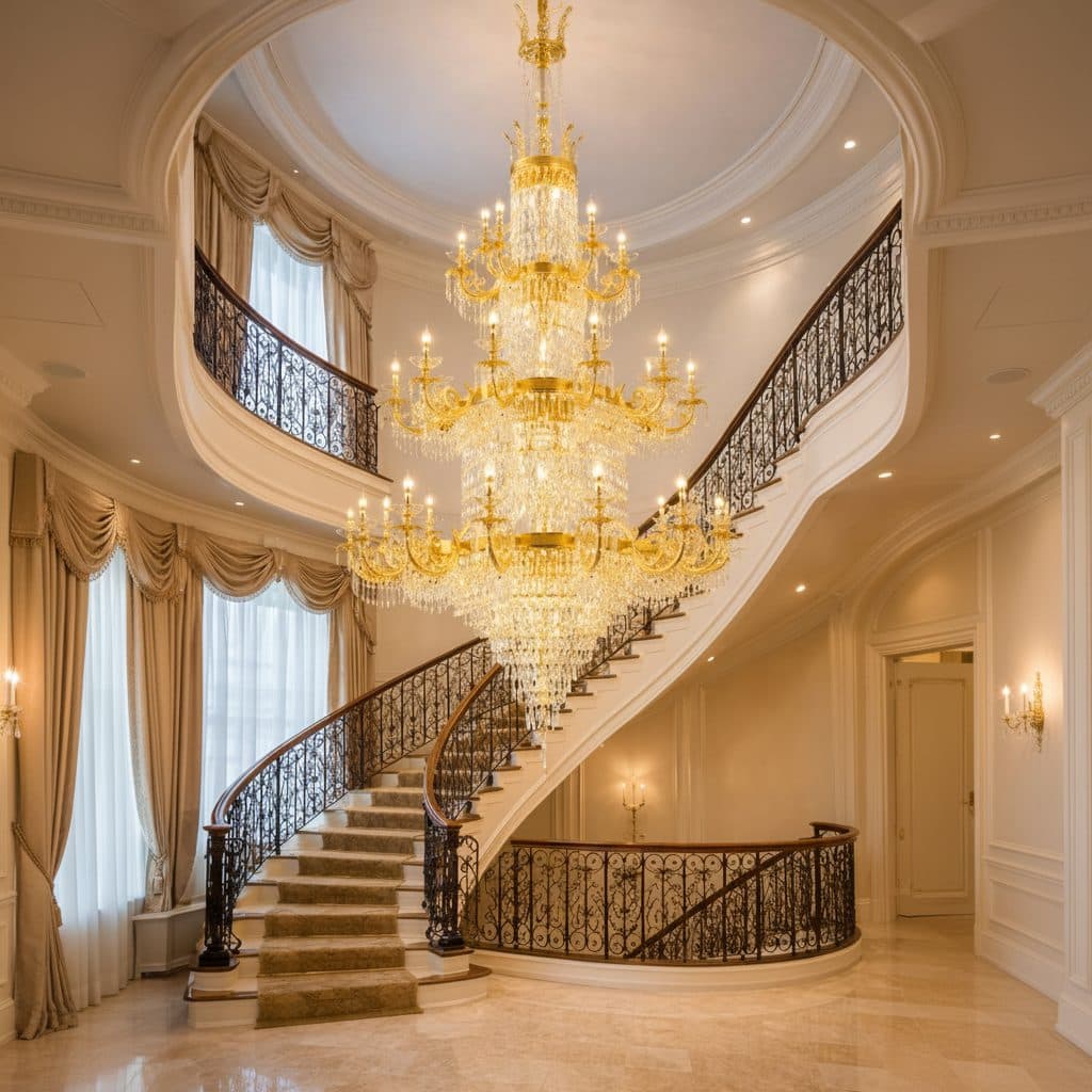 Candelabru Flippy Cristal 54xE14 Auriu Lucios Inaltime 230cm — imagine 6
