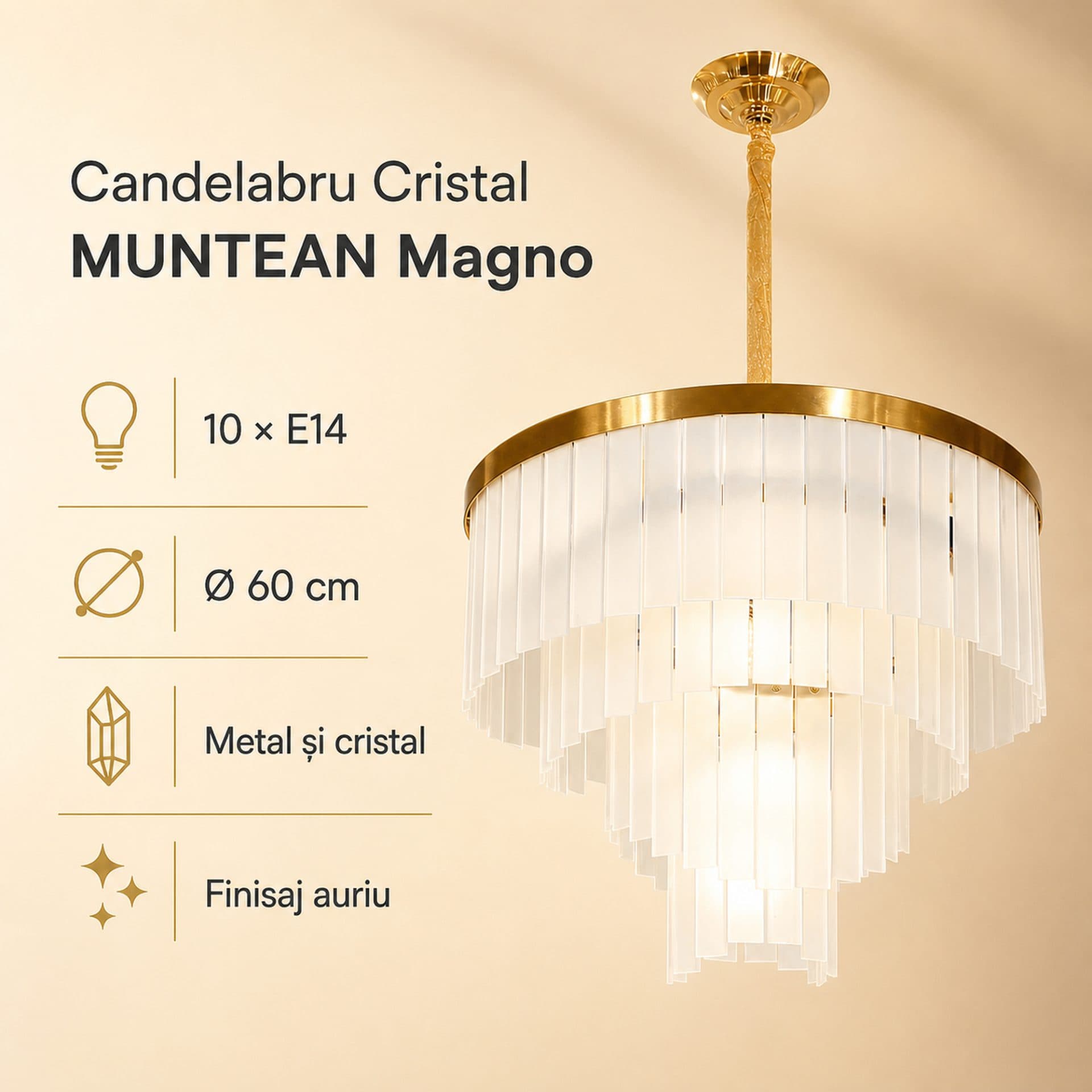 Candelabru Cristal MUNTEAN Magno 10xE14 D60 cm Flippy — imagine 8