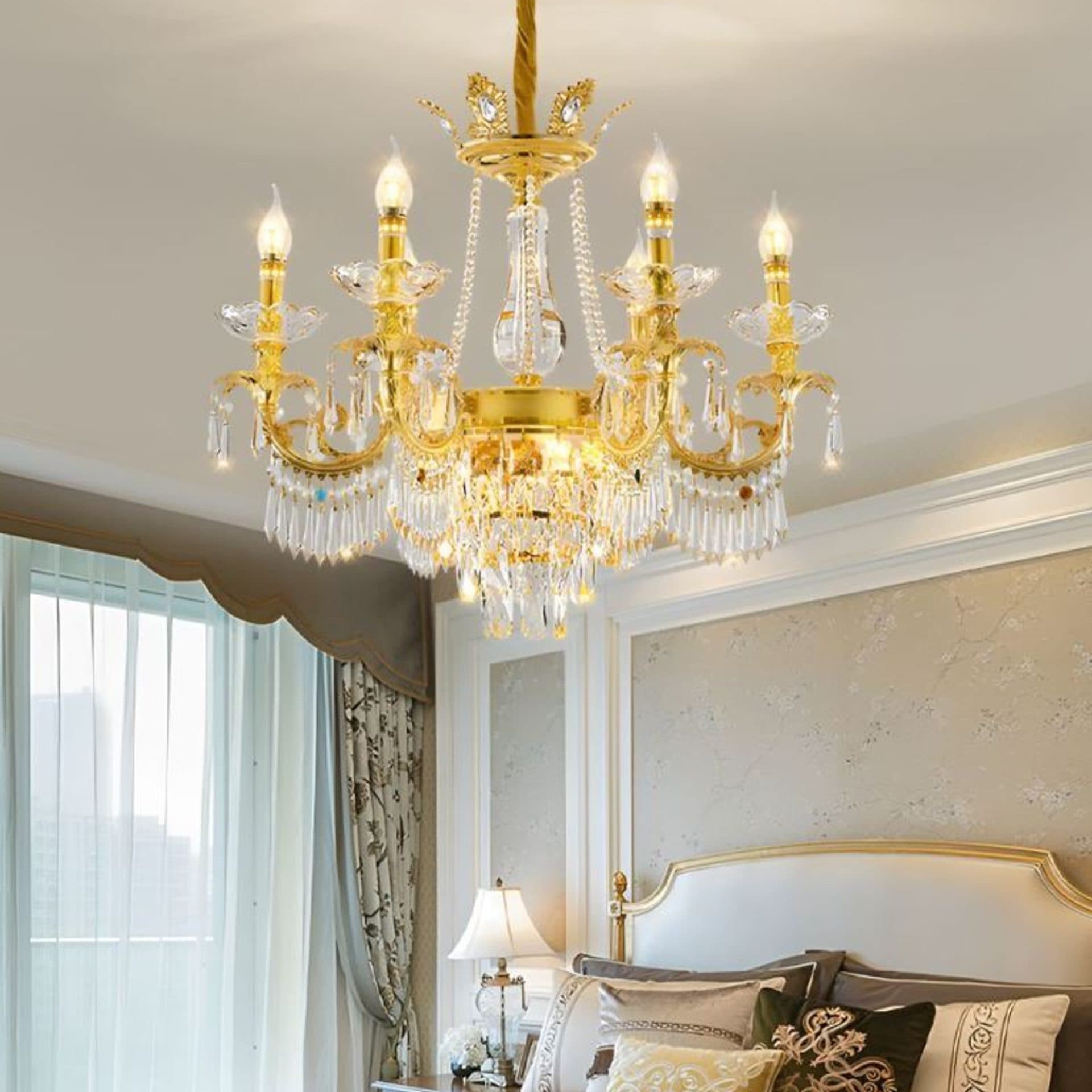 Candelabru Flippy Cristal 9xE14, D68cm, Auriu Lucios — imagine 1