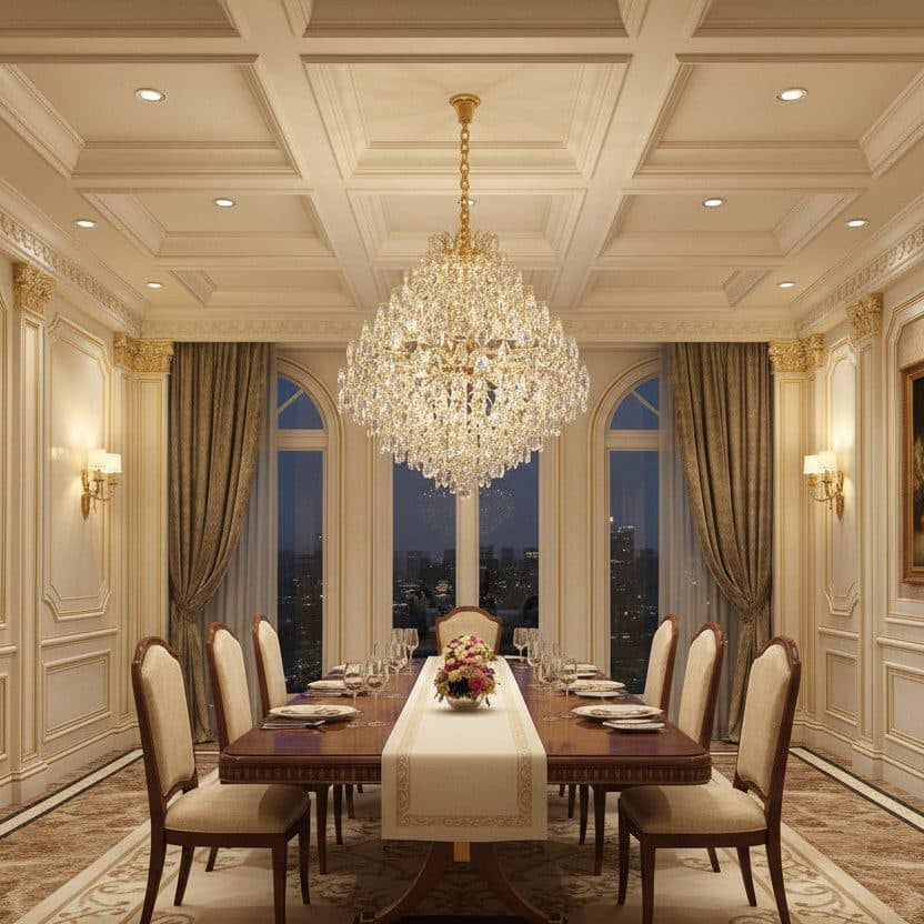 Candelabru Flippy Cristal KONIG Supremo, 24xE14, D100 cm, Auriu, Inaltime Reglabila, Metal si Cristal — imagine 7