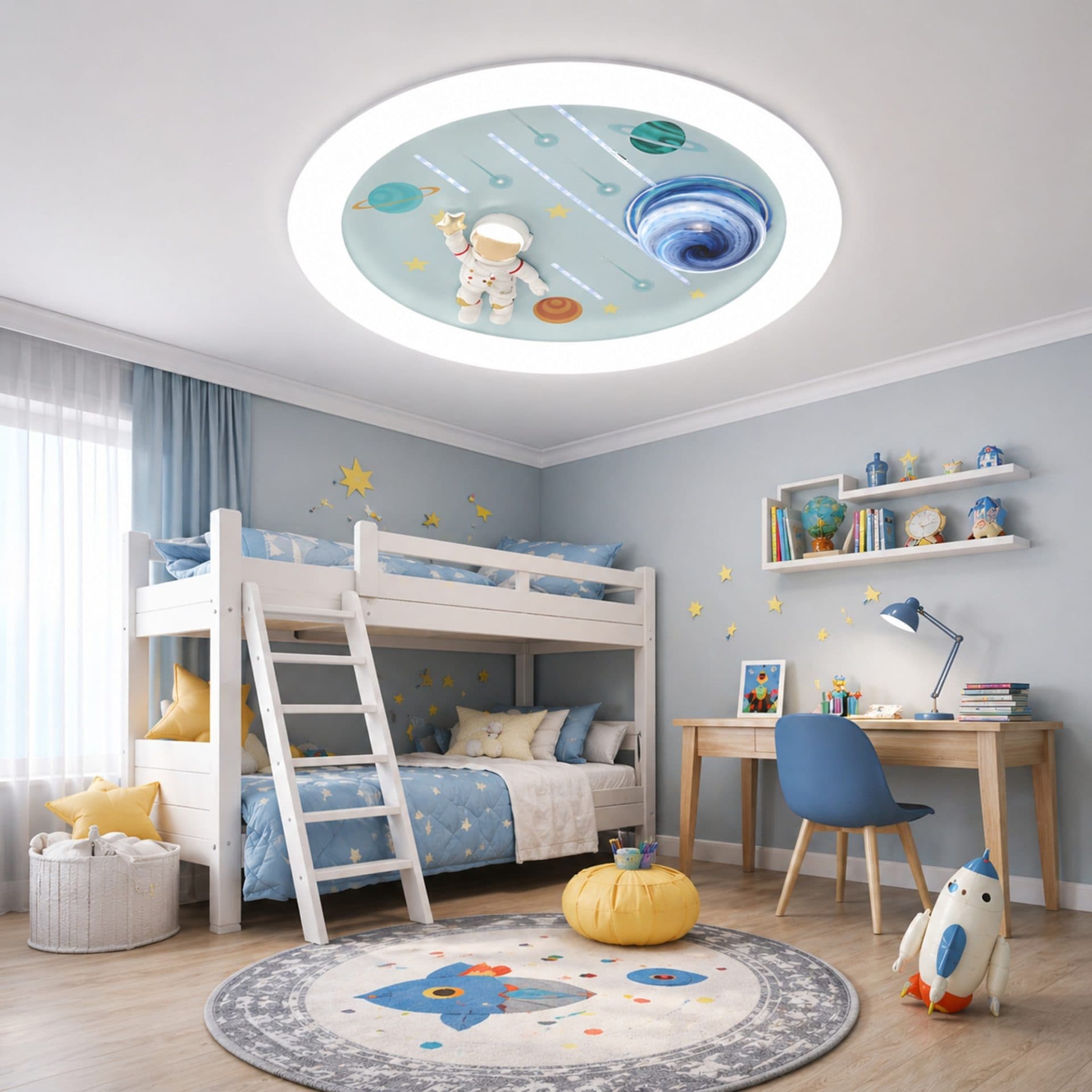 Lustra LED Flippy Constellation 64W, telecomanda, diametru 50cm, lumina Rece/Calda/Neutra, Alb Albastru — imagine 1