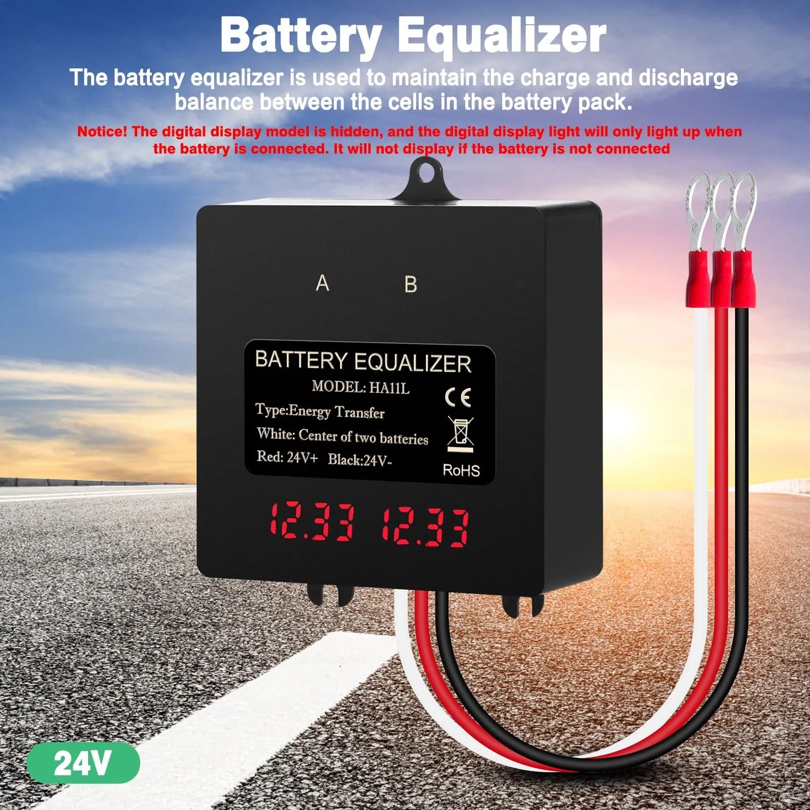 Egalizator alimentare baterii 2 x 12V pentru sisteme 24V cu display LCD — imagine 4