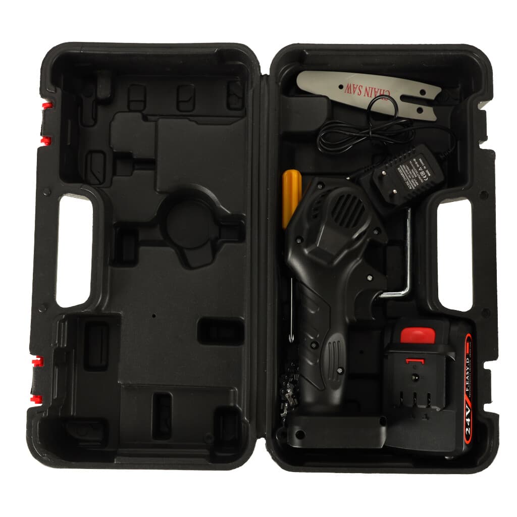 Ferastrau electric cu lant mini, cu bateria de 24V si valiza de transport — imagine 5