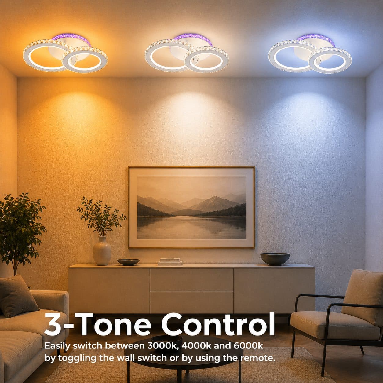 Lustra LED Flippy Rotunda RGB 42W 2 Cercuri telecomanda lumina Rece Calda Neutra Dimabila Alb — imagine 4