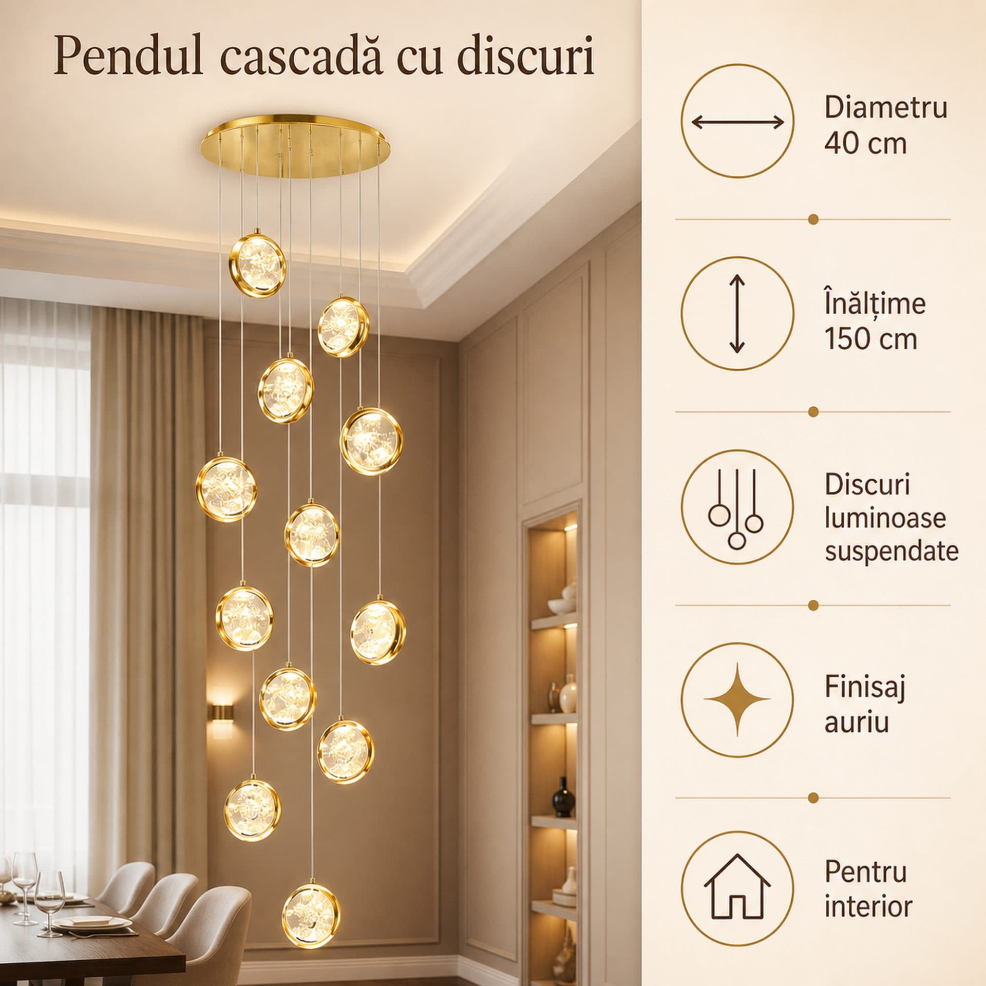 Candelabru Flippy Cristal LED Suspendat 36W 40cm — imagine 12
