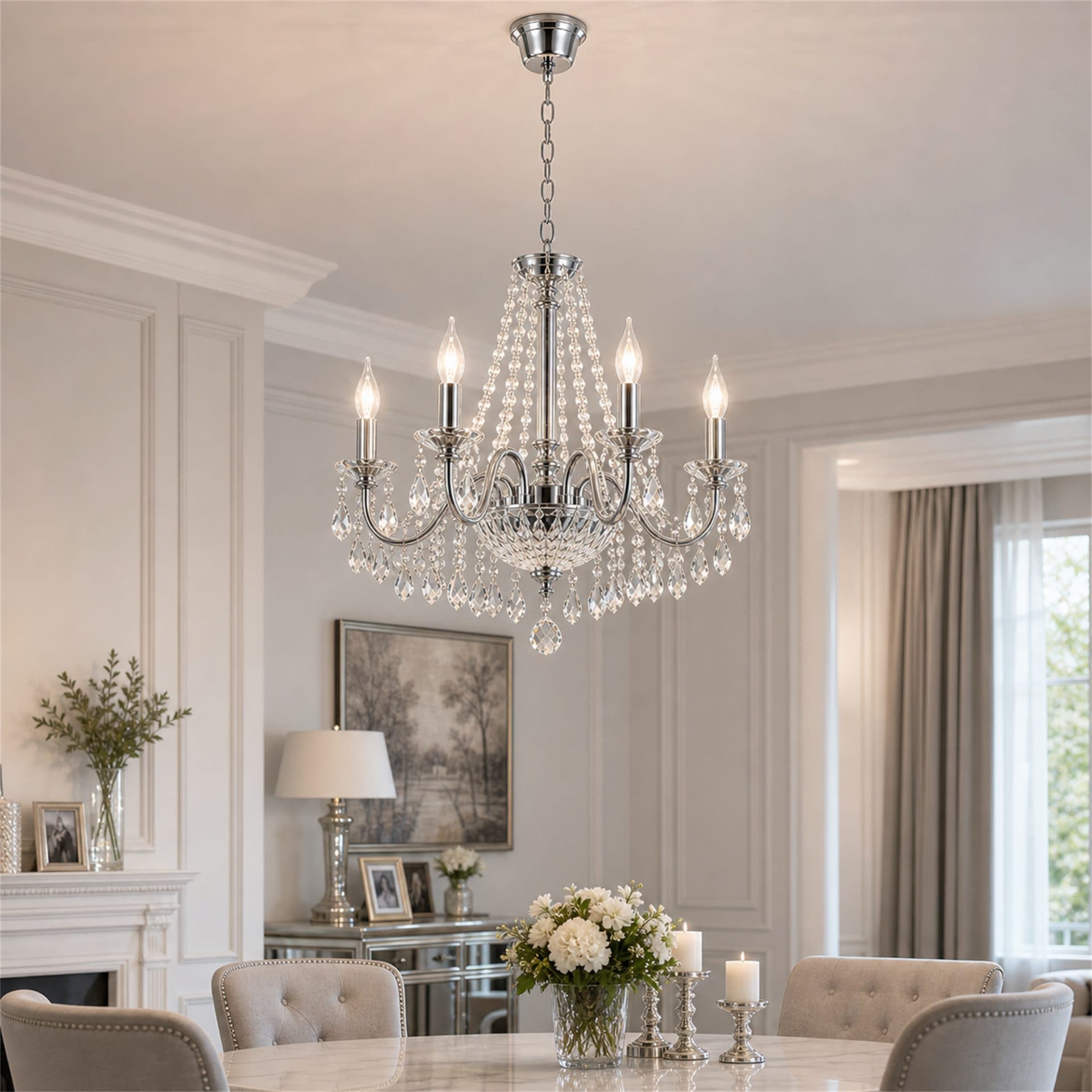 Candelabru Flippy Cristal PUBU Eleganza, 5x E14, Diametru 50cm, Crom — imagine 3