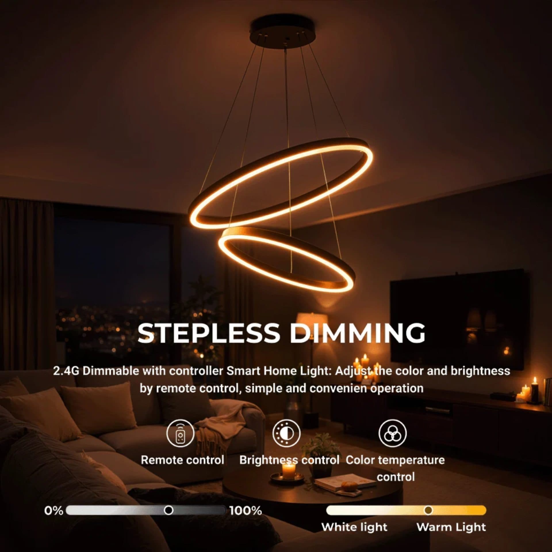 Lustra LED suspendata Flippy CASIANA 40W, 2 Cercuri, Dimabila, Inaltime Reglabila — imagine 3