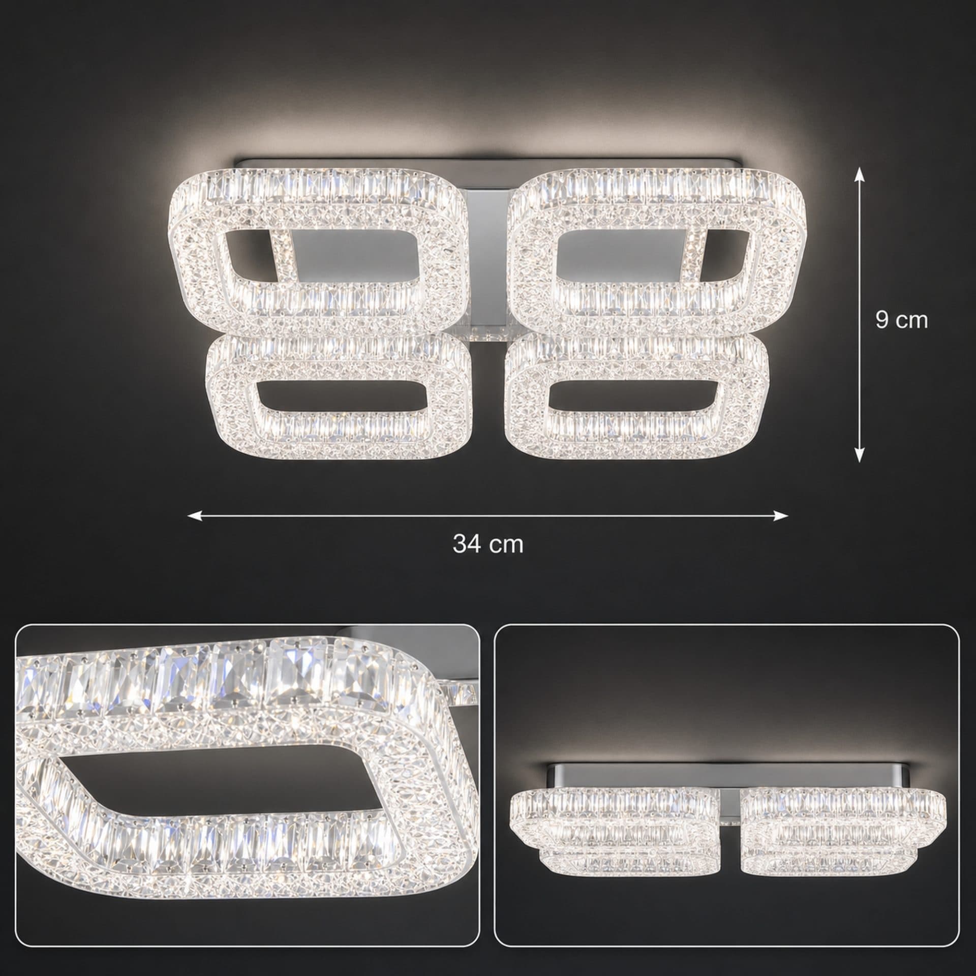 Lustra LED Flippy RENATO Nobile cu telecomanda si cristal, 54W, 4 Patrate, Lumina Rece/Calda/Neutra, Dimabila, Alb — imagine 8