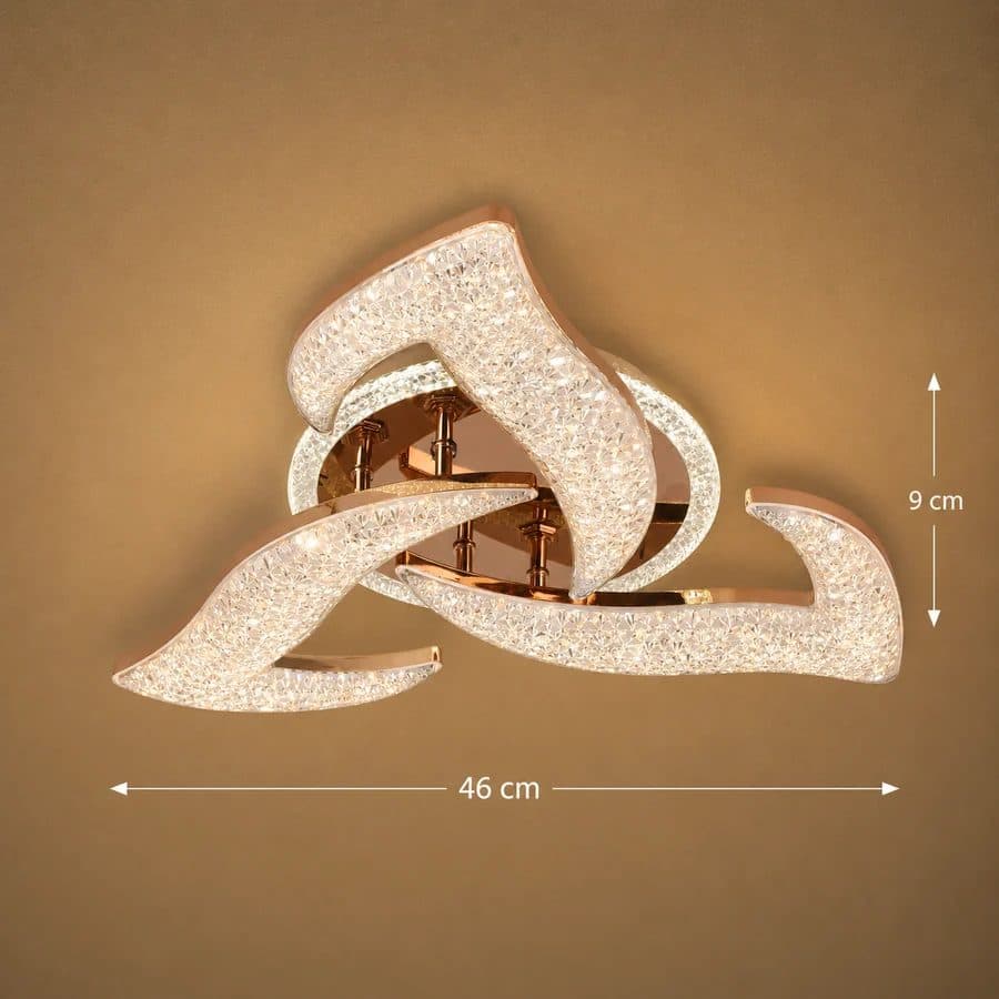 Lustra LED Flippy Eleganza cu telecomanda si cristal, 44W, 3 Surse, Lumina Rece/Calda/Neutra, Dimabila, Auriu — imagine 4