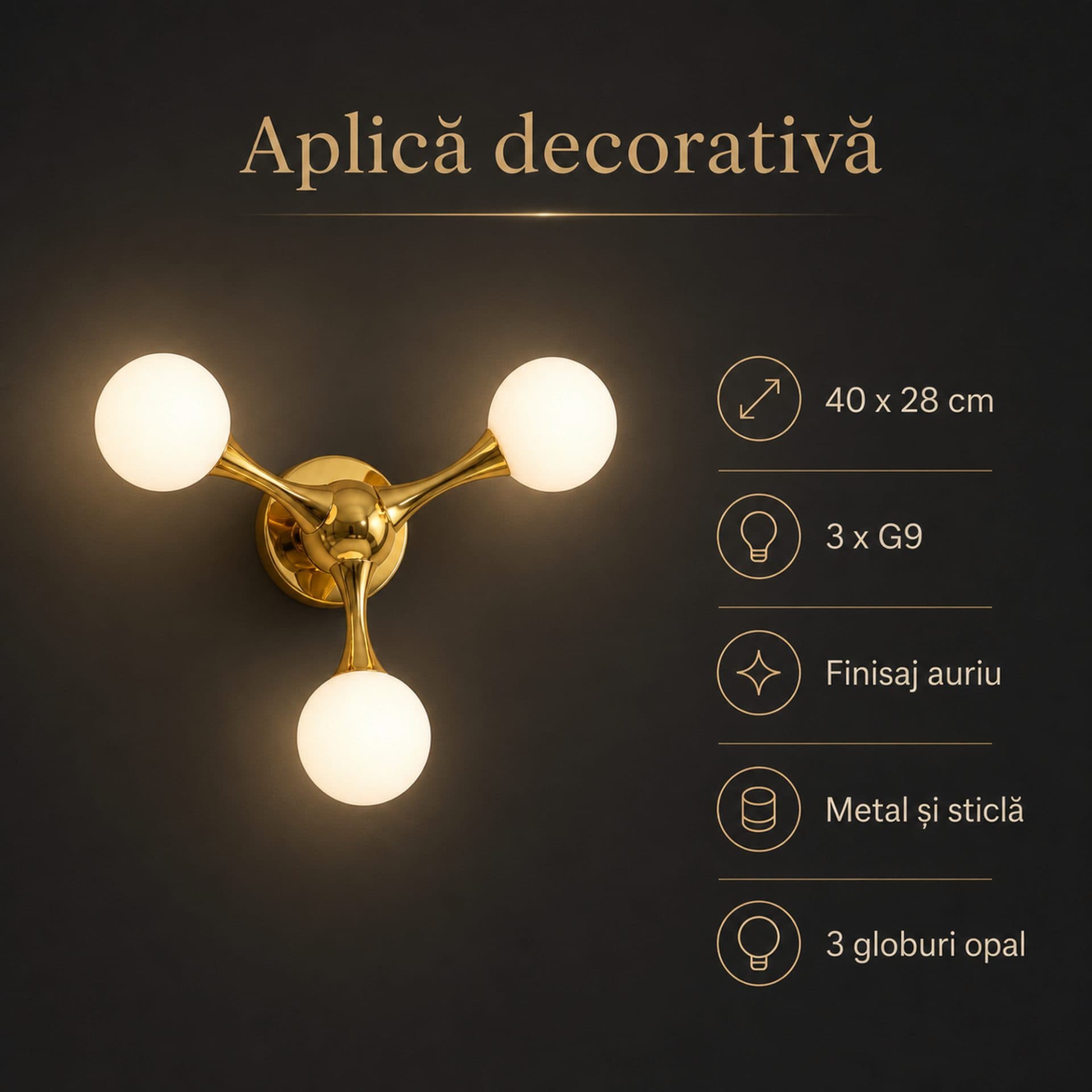 Aplica de perete Flippy LED Decorativa ELEKTRA 3xG9 Auriu — imagine 8