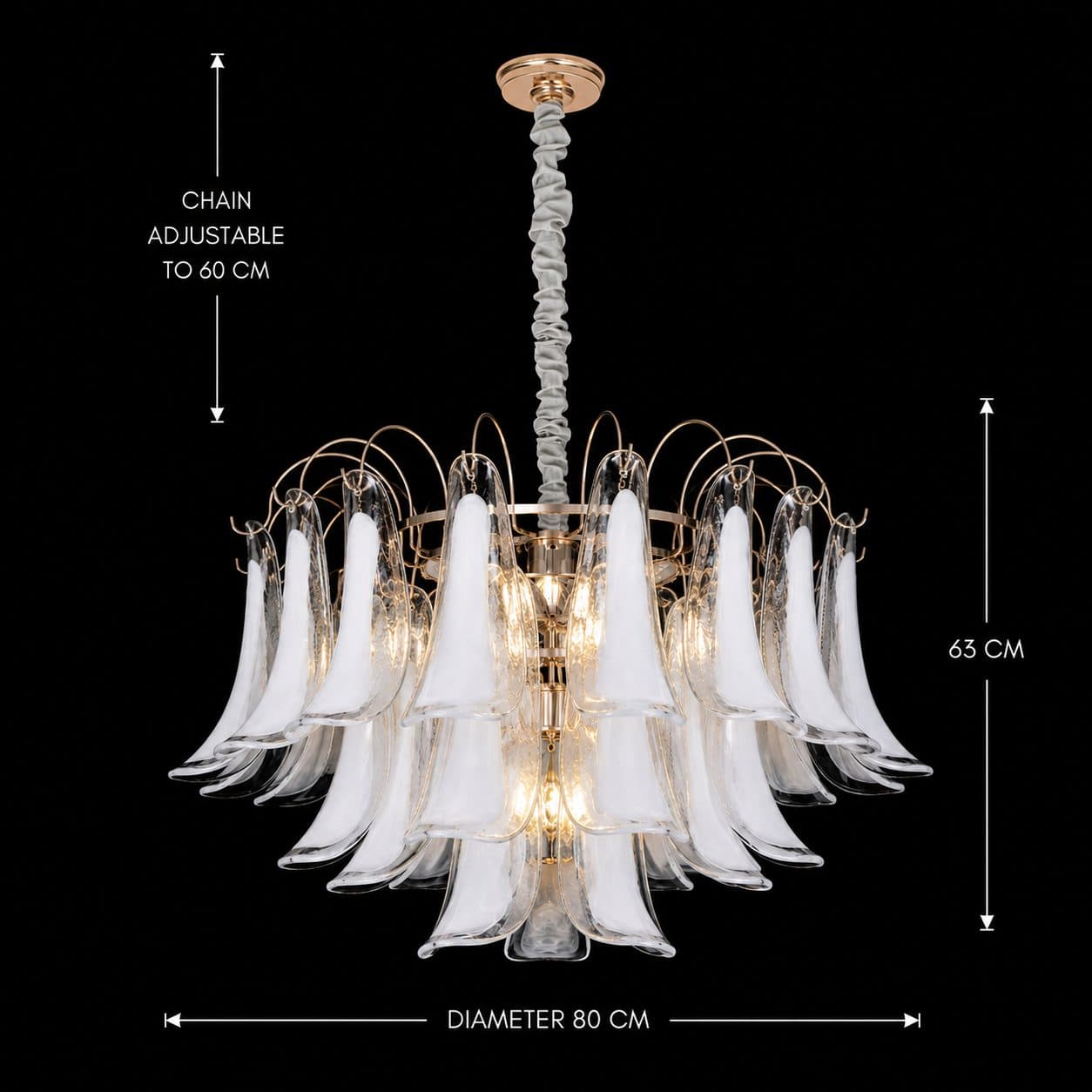 Candelabru Flippy Cristal MURANO Regalis 17x E14, D80 cm, Alb, Inaltime Reglabila, Metal si Cristal — imagine 8