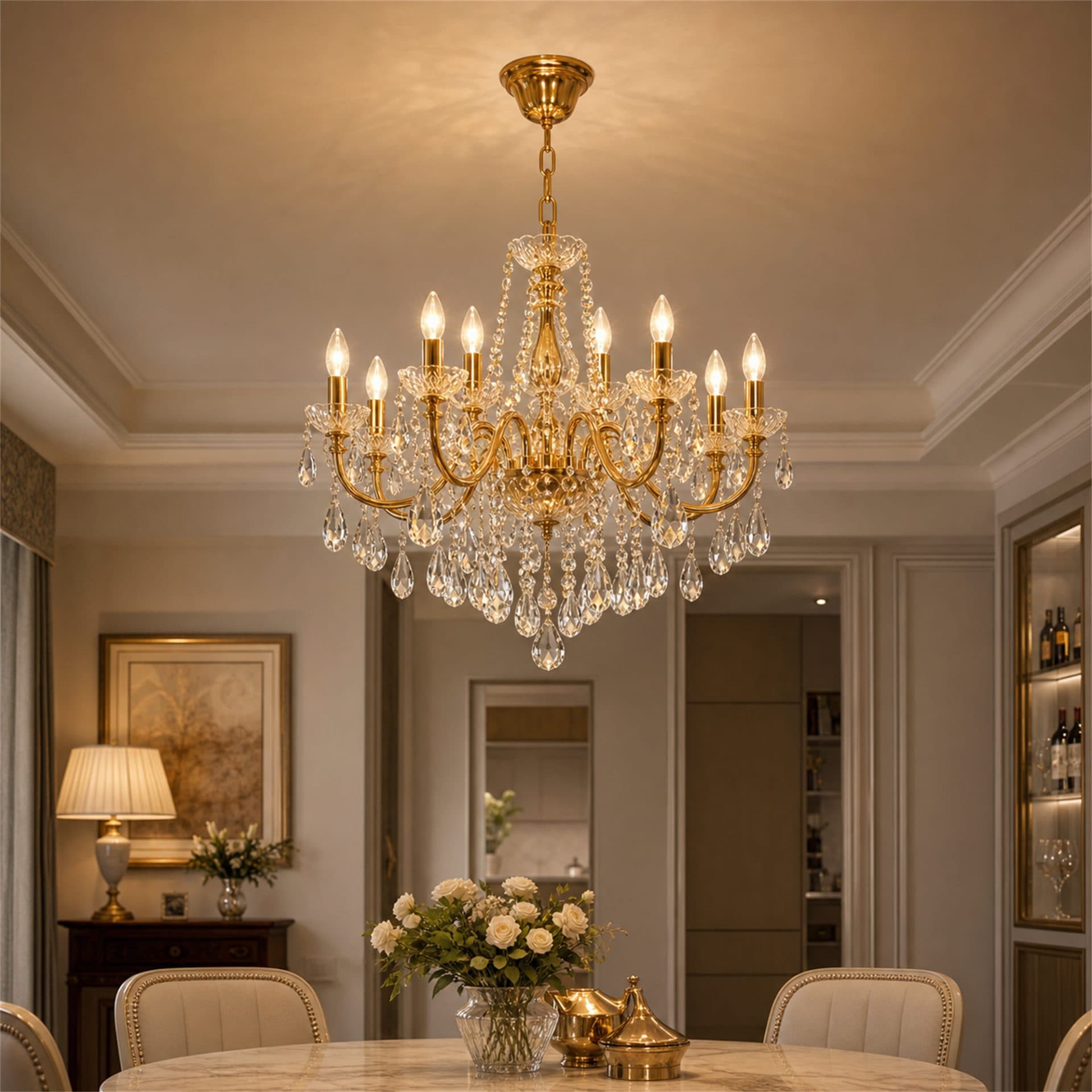 Candelabru Flippy Cristal NUVOLA Elegenza 12x E14 D50 cm Auriu Inaltime Reglabila — imagine 4