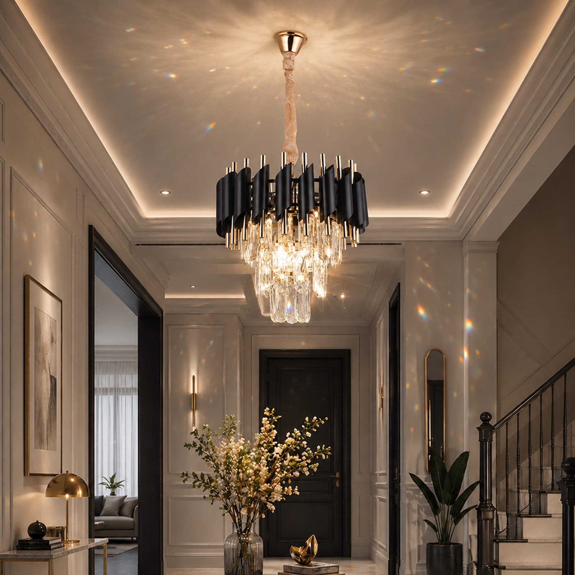 Candelabru Flippy Cristal Versailles Petito 3xE14 Auriu Lucios si Negru — imagine 4
