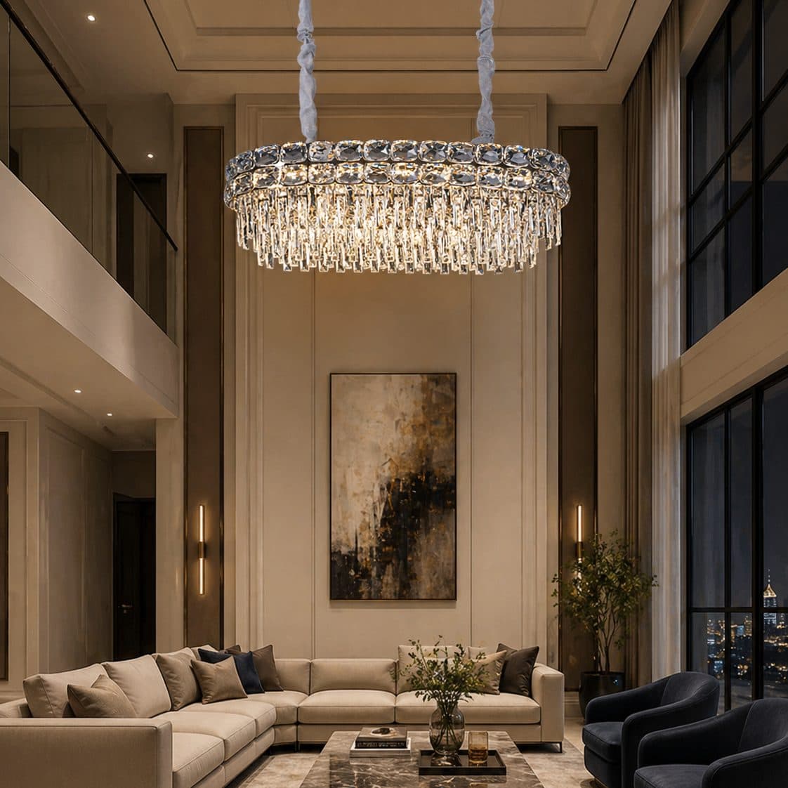 Candelabru Flippy Cristal LUCENT Regalis 28xE14, Auriu, Inaltime Reglabila, Metal si Cristal — imagine 5
