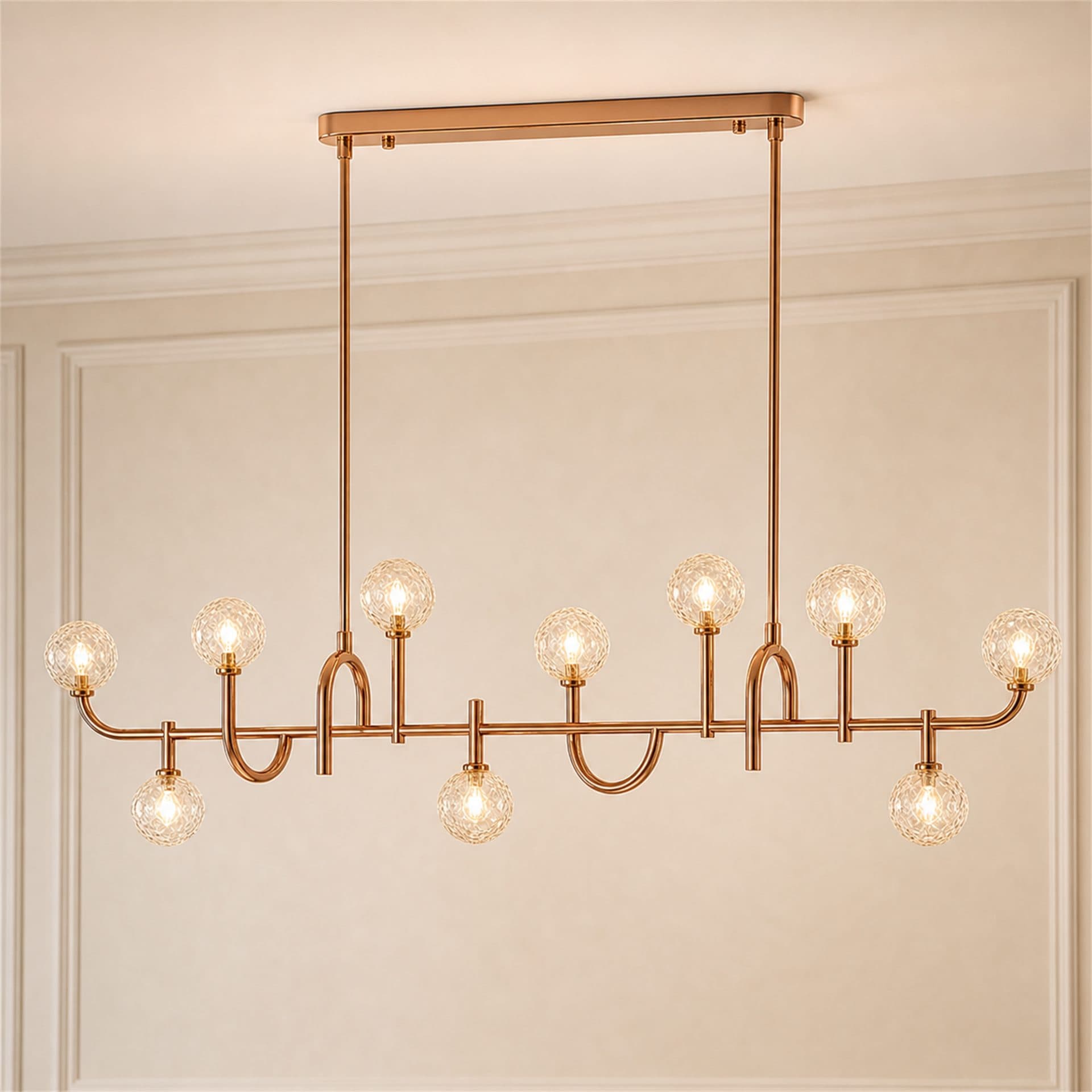 Lustra Suspendata BARRO Grande L130cm 11x G9 Rose Gold Metal si Sticla — imagine 8