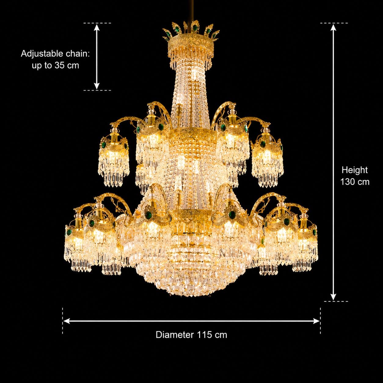 Candelabru Cristal 31xE14 Auriu Lucios Inaltime Reglabila — imagine 8