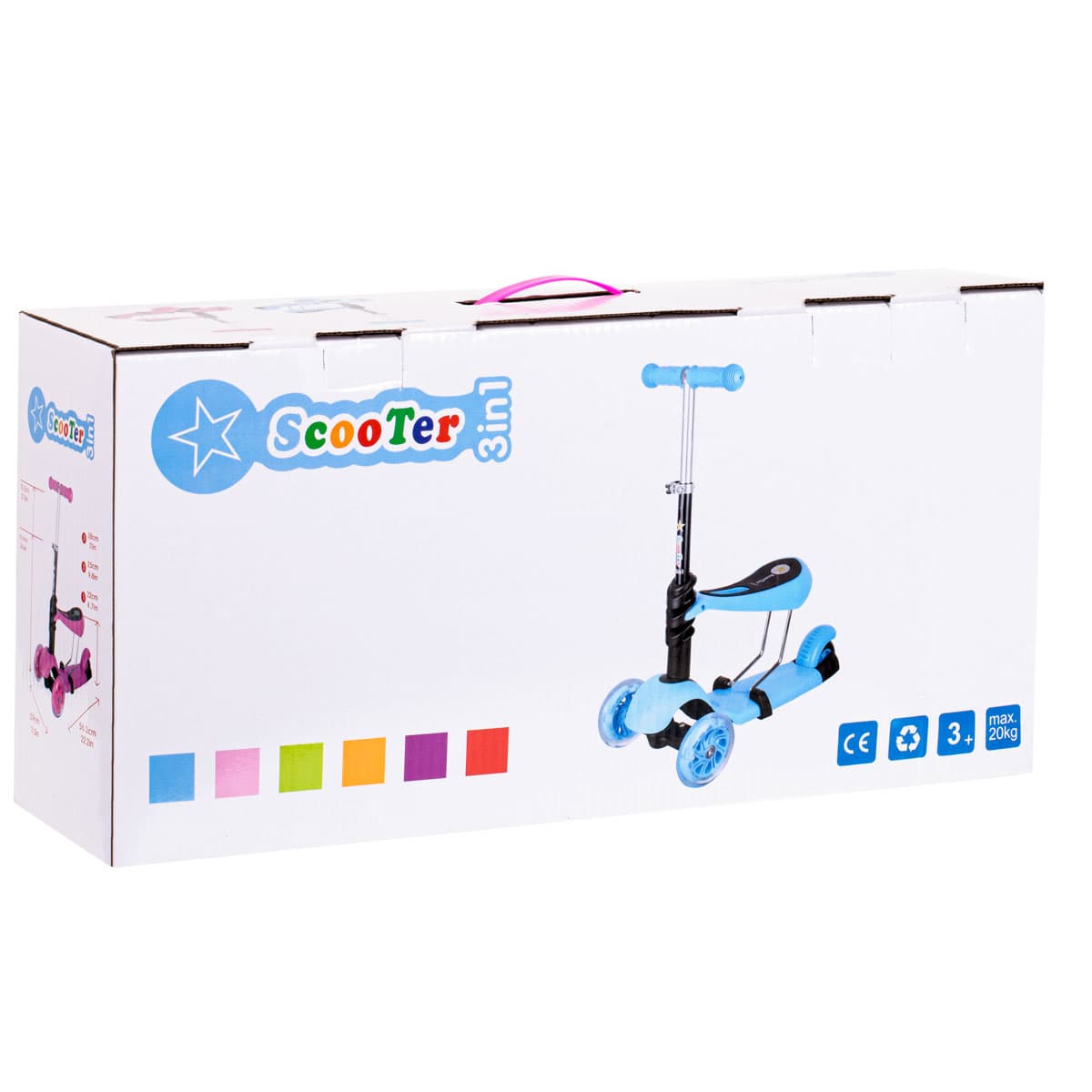 Set 3in1 Tricicleta Trotineta Skateboard cu roti LED, Roz — imagine 13