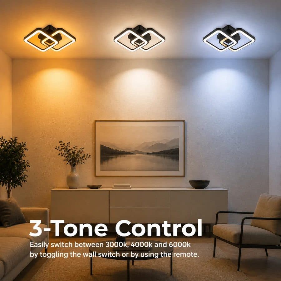 Lustra LED cu telecomanda ZOE 27W, 2 Patrate, Dimabila, Negru — imagine 3