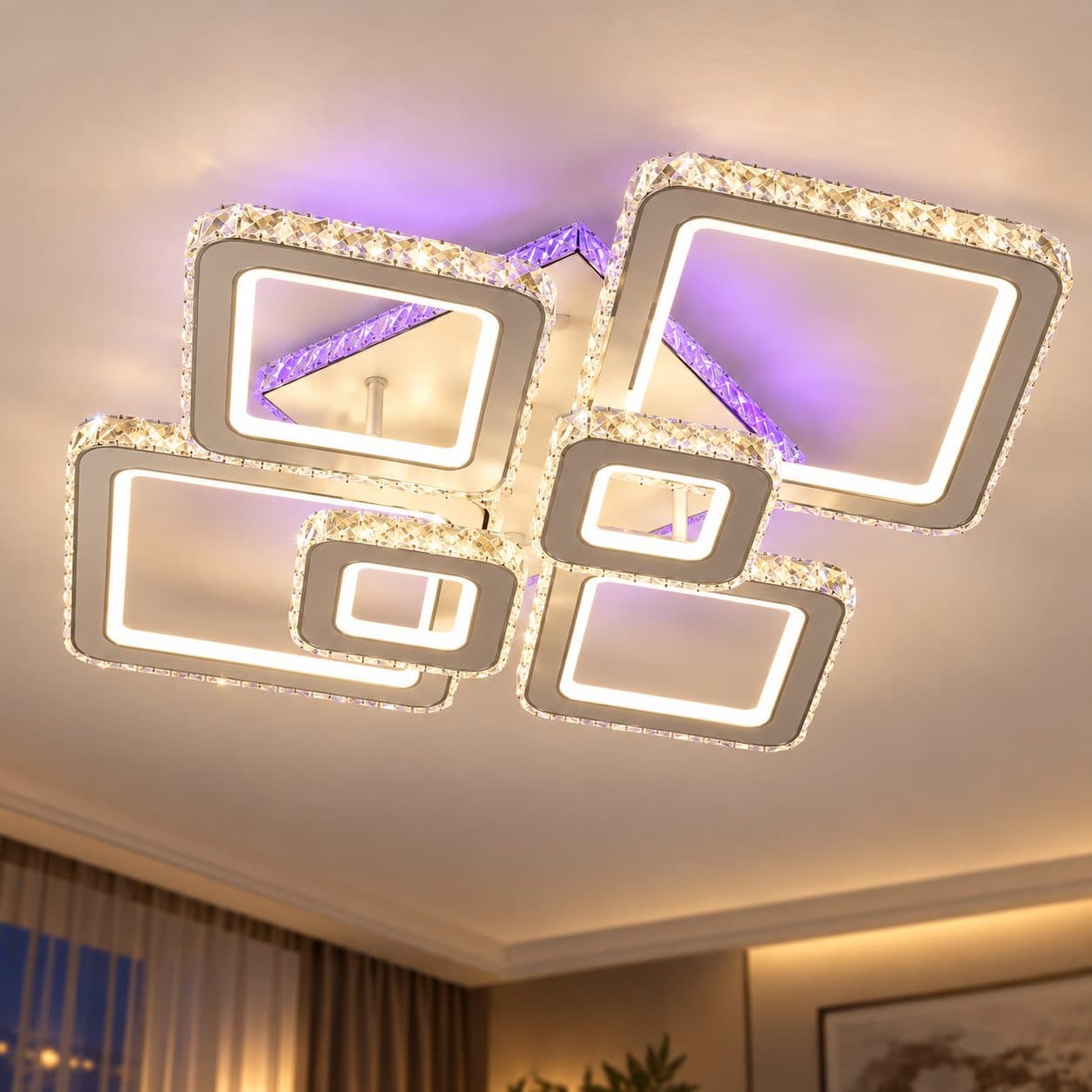 Lustra LED Flippy RGB 288W 6 Patrate Cristal — imagine 2