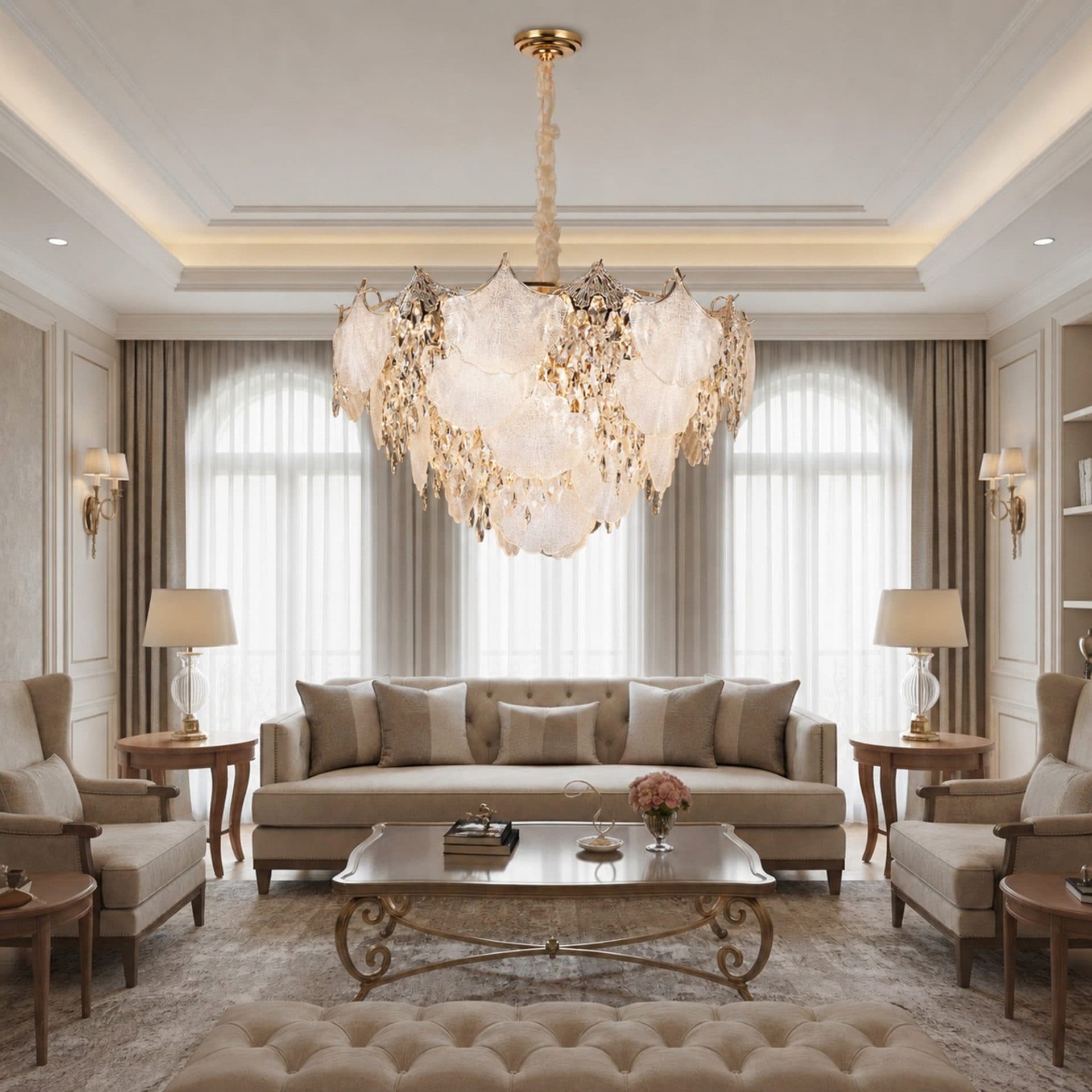 Candelabru Flippy Cristal LUXE Regalis 21xE14 Auriu Lucios Inaltime Reglabila — imagine 1
