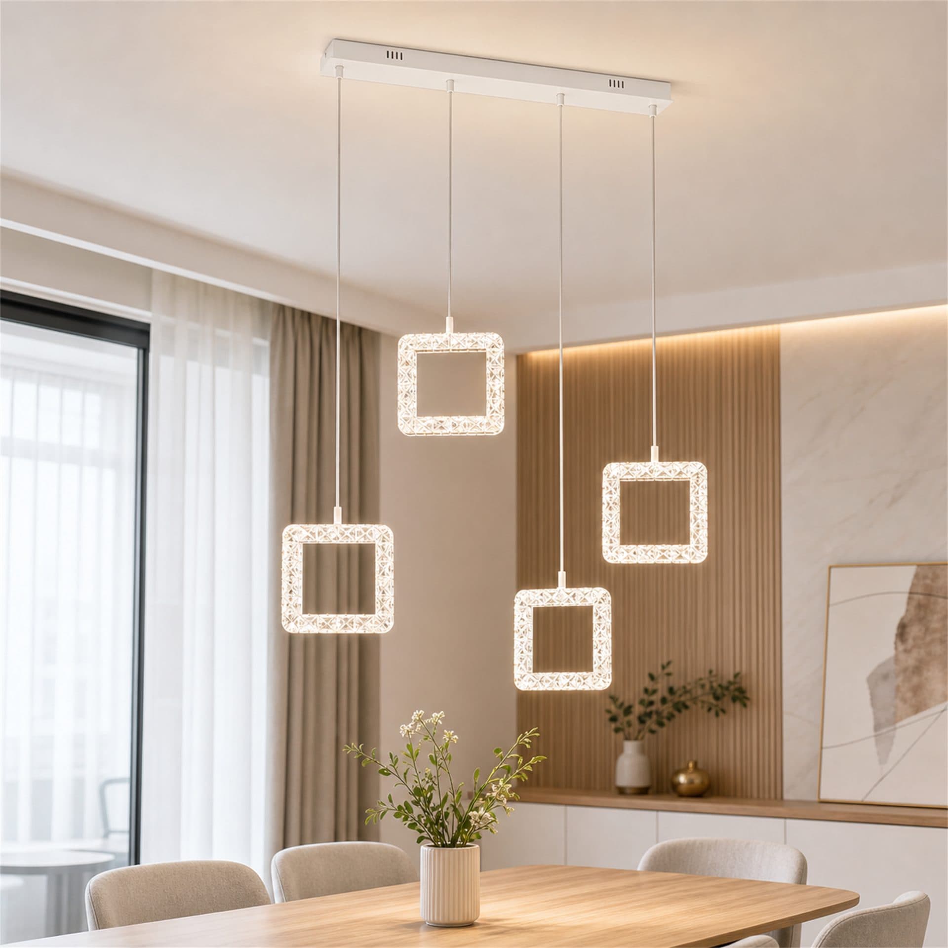 Lustra LED Flippy Eleganza 72W, telecomanda, cristal, Alb — imagine 2