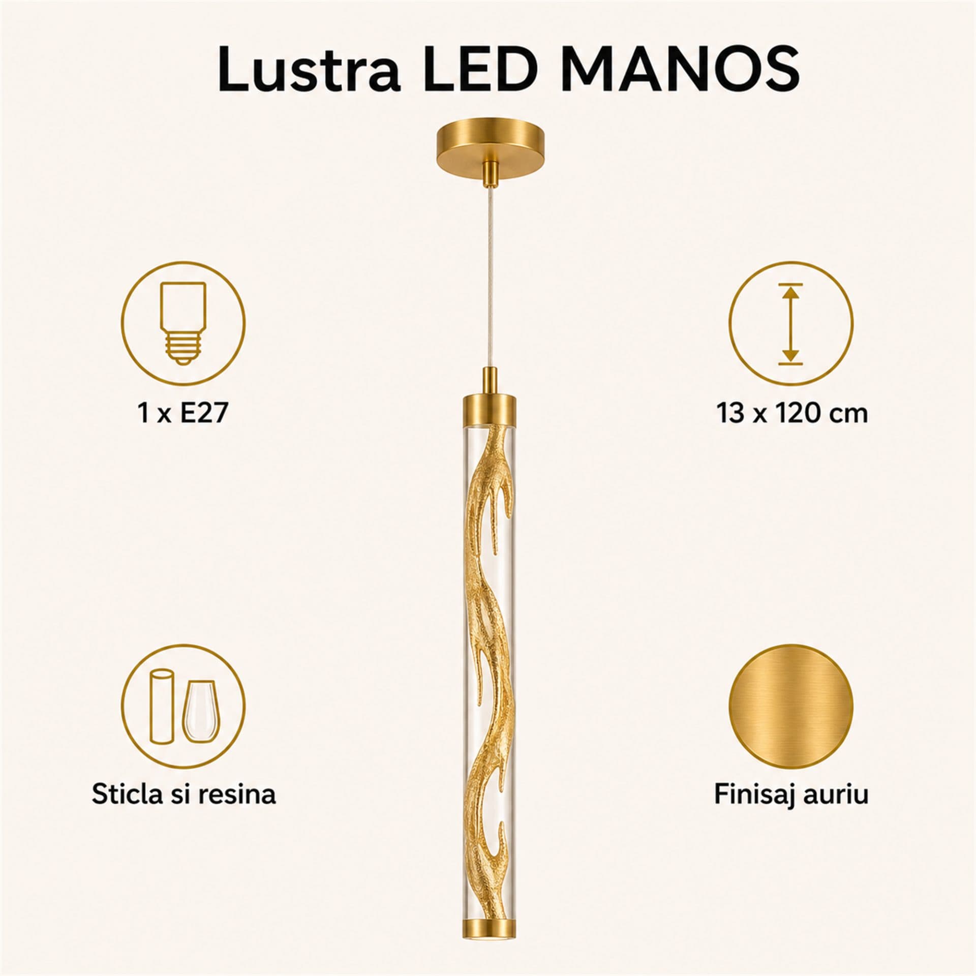 Lustra LED Flippy MANOS Auriu Sticla si Resina — imagine 12