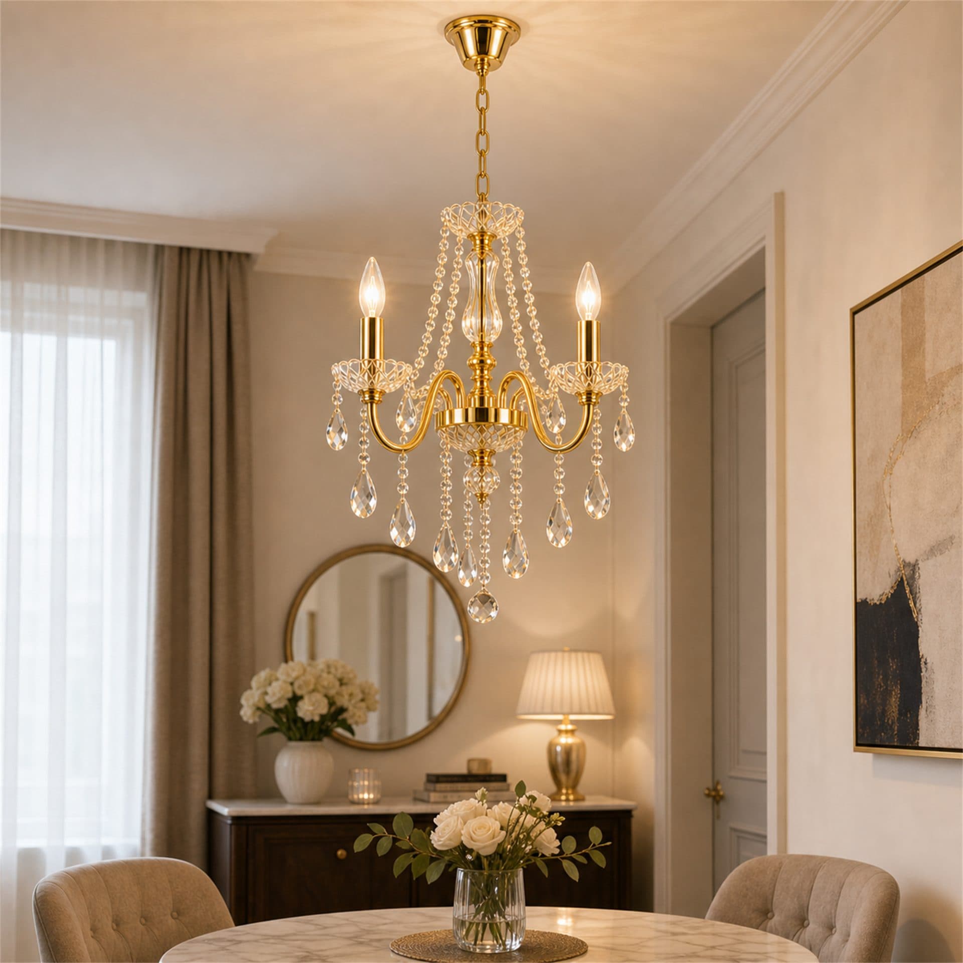 Candelabru cristal Flippy VECTORIA Petito, 3xE14, 28cm, auriu — imagine 1