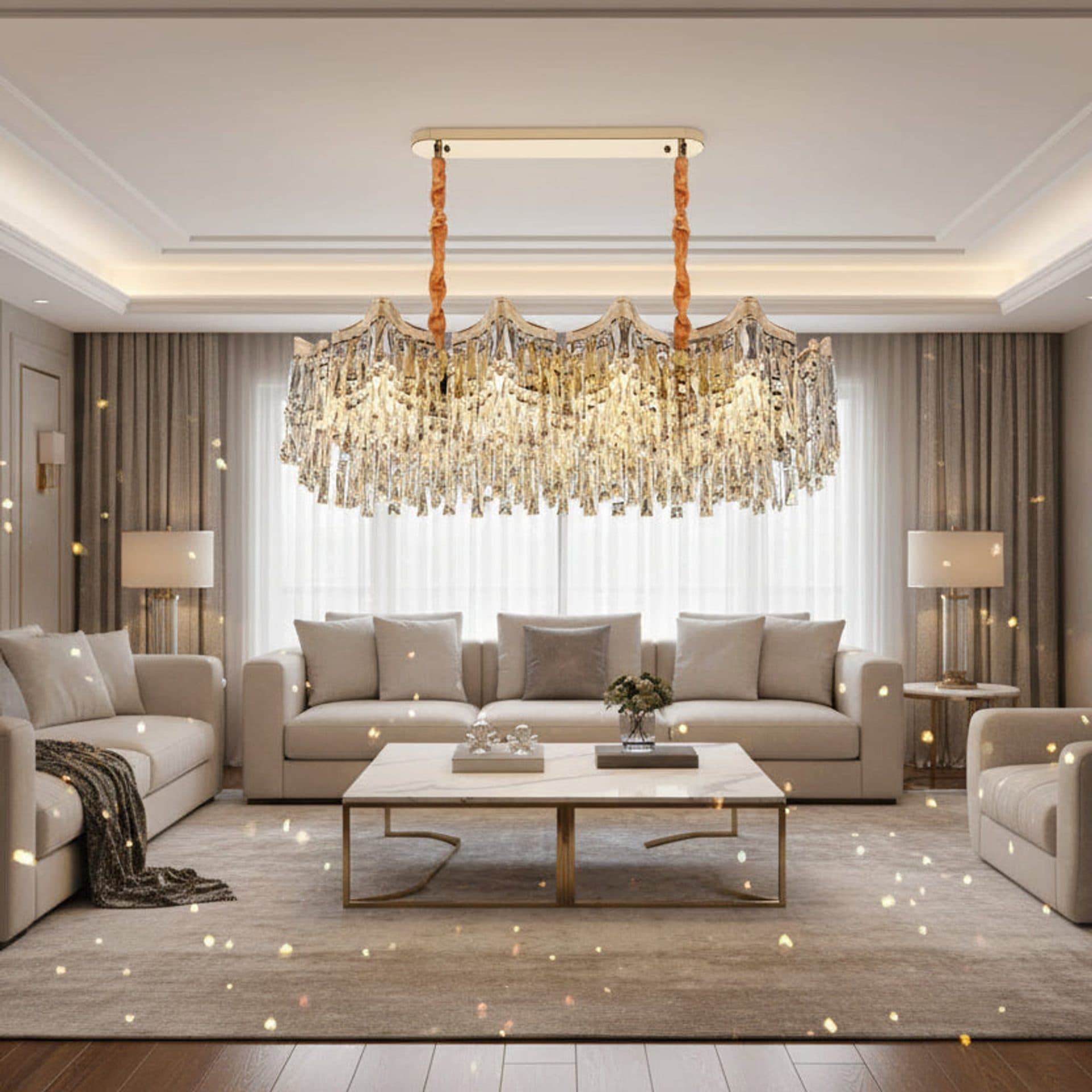 Candelabru Flippy Cristal VETRA Supremo 15xE14, 100x35 cm, Auriu, Inaltime Reglabila, Metal si Cristal — imagine 2