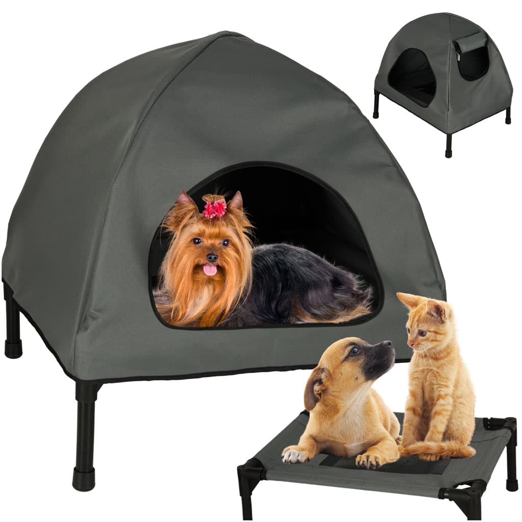 Pat tip cusca pentru caini si pisici, cadru metalic negru si panza gri, 60 x 54 x 44 cm — imagine 1