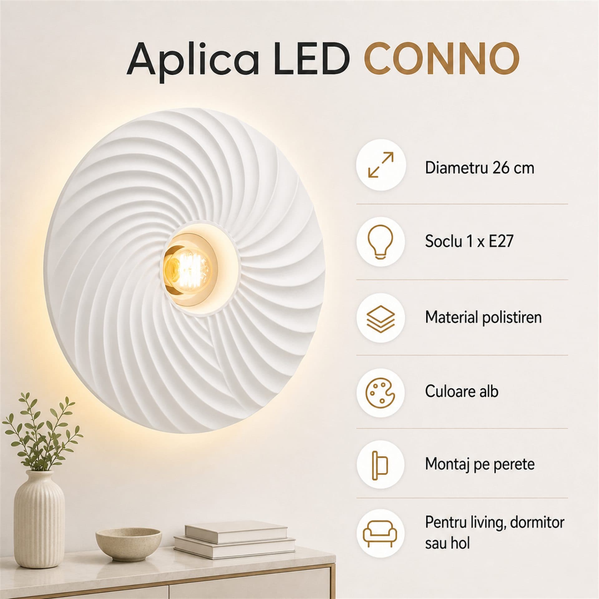 Aplica LED decorativa Flippy CONNO, 26cm, E27, polistiren, alb — imagine 12