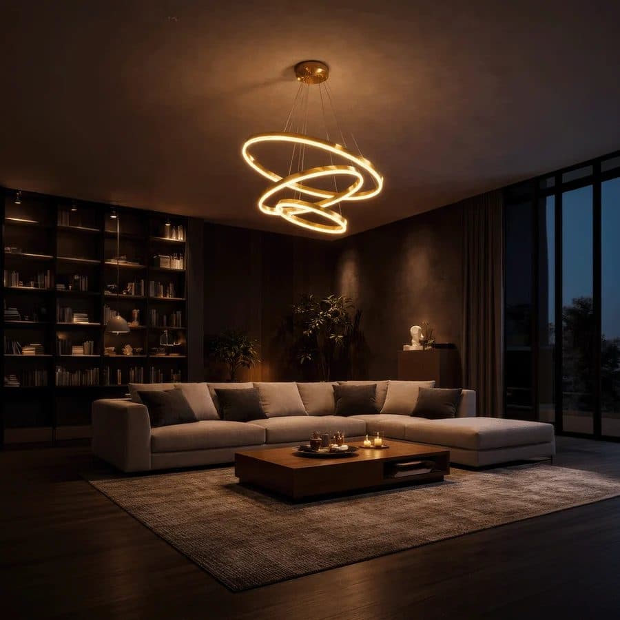 Lustra LED suspendata Flippy 85W 3 Cercuri Dimabila Auriu Lucios — imagine 6