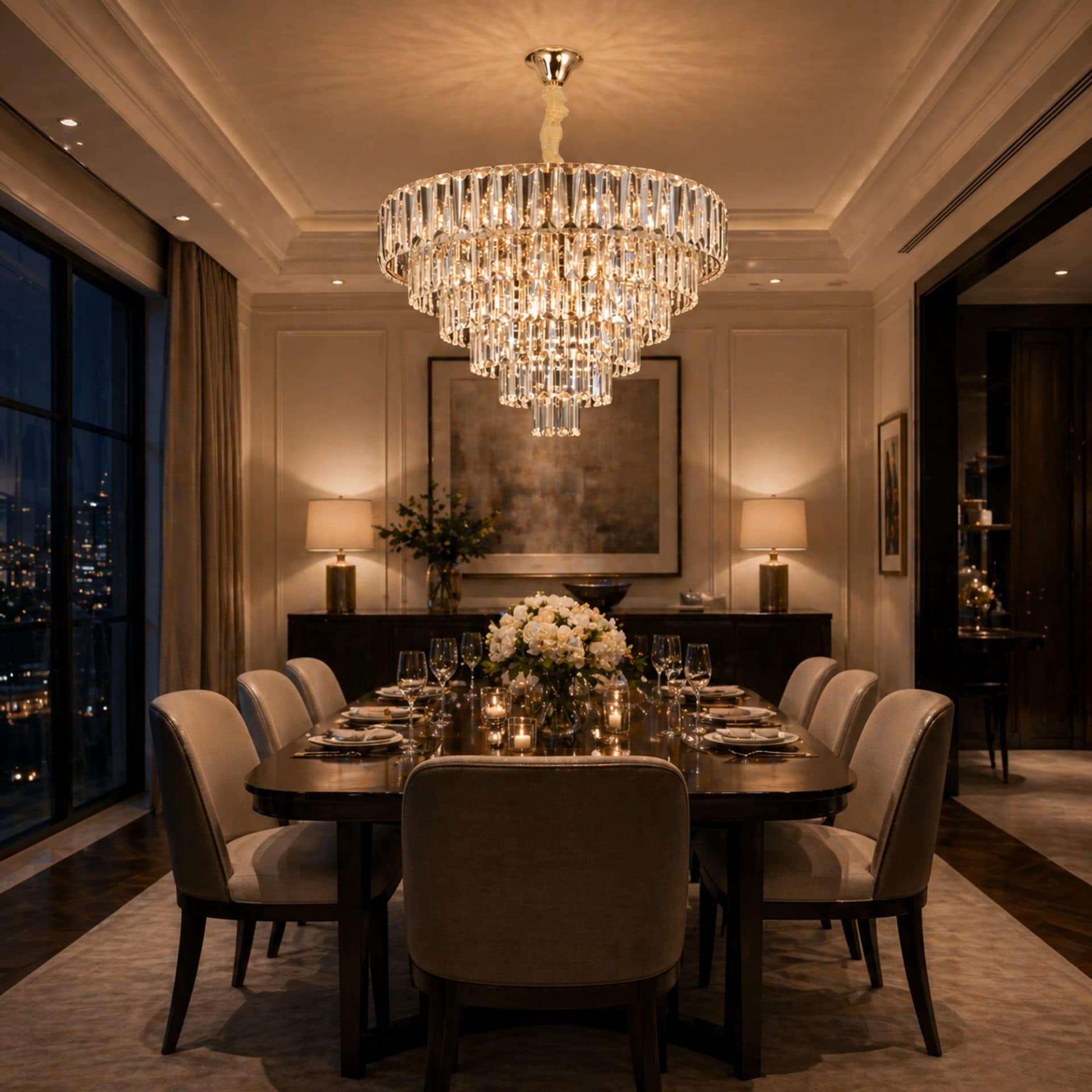 Candelabru Cristal Flippy VALMONT Magno 12xE14, D60 cm, Auriu, Inaltime Reglabila, Metal si Cristal — imagine 3