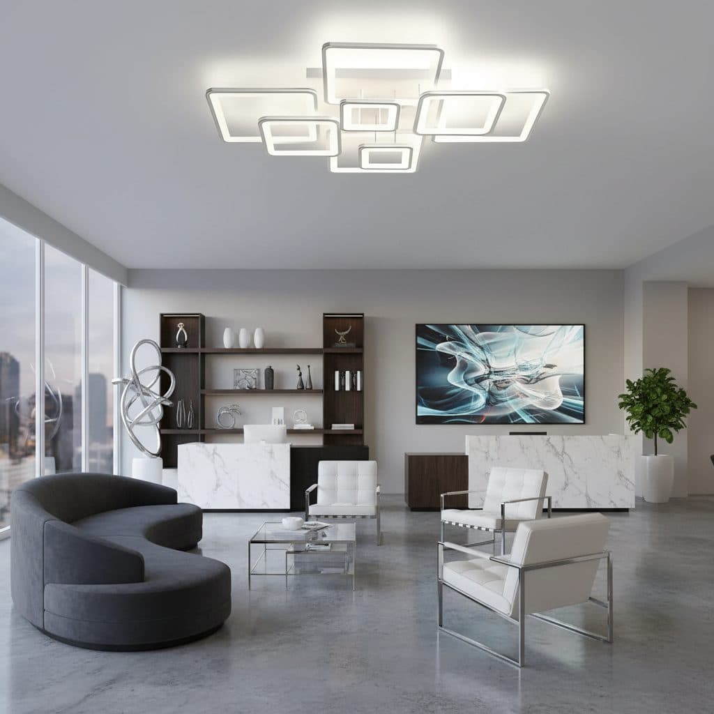Lustra LED Flippy cu telecomanda 187W, 8 Patrate, Alb — imagine 1