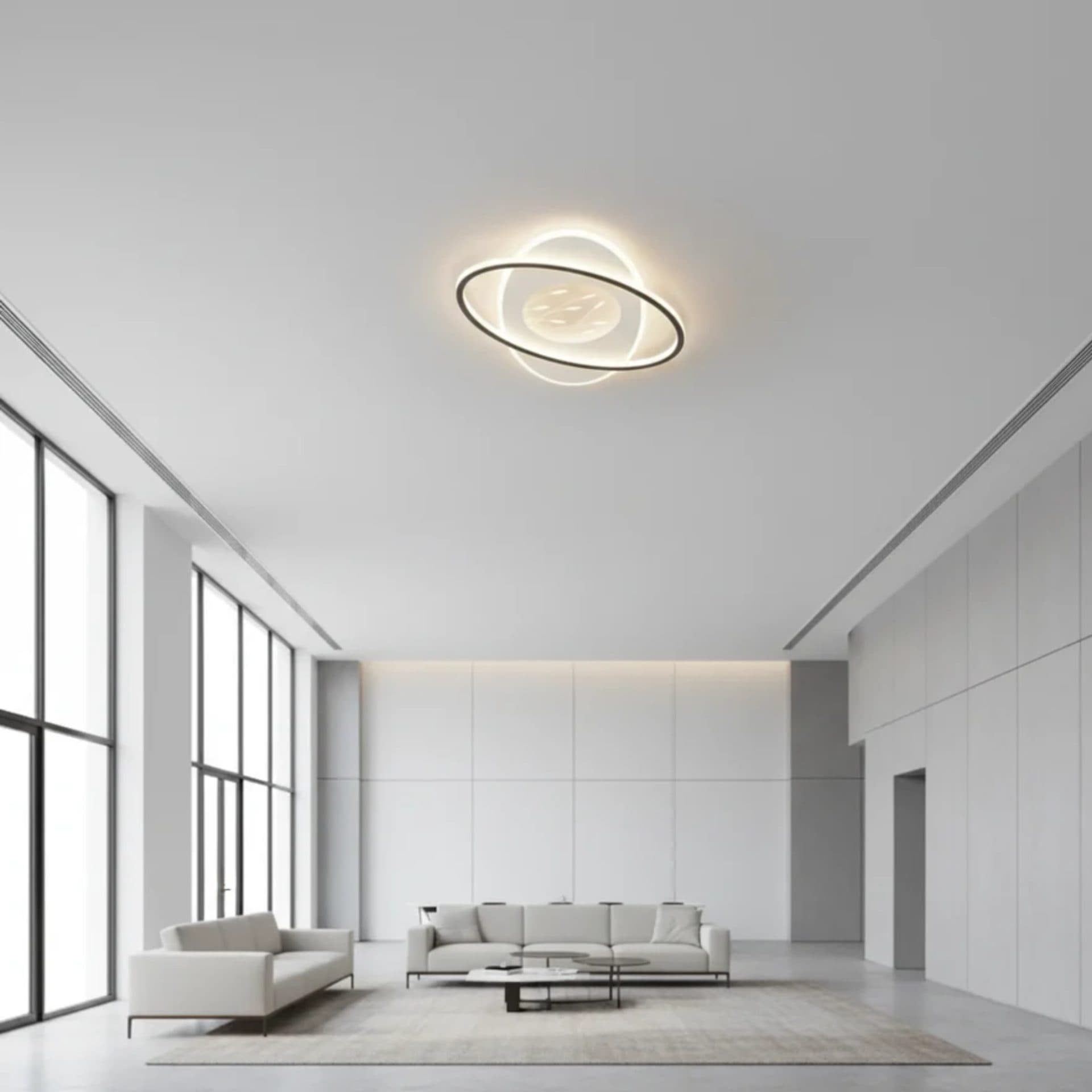 Lustra LED Ovală 96W cu telecomanda, Negru — imagine 2